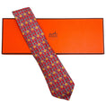 Load image into Gallery viewer, Hermes Red/ Blue Silk Palm Tree Print Men's Tie
