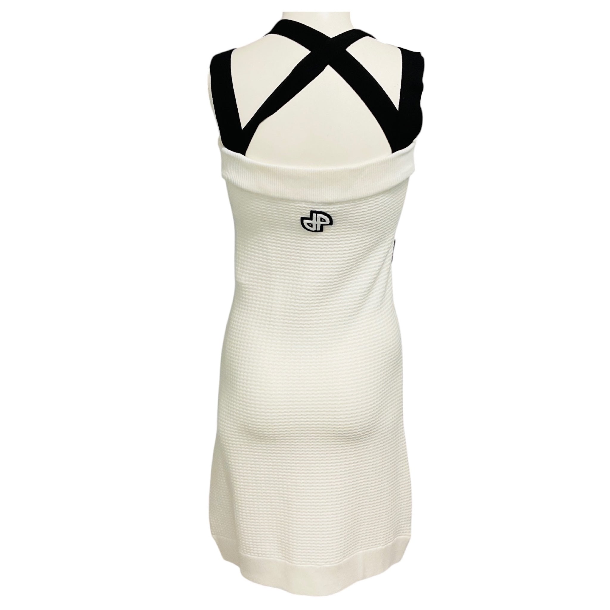 Patou White / Black 3D Knit Double Strap Mini Dress