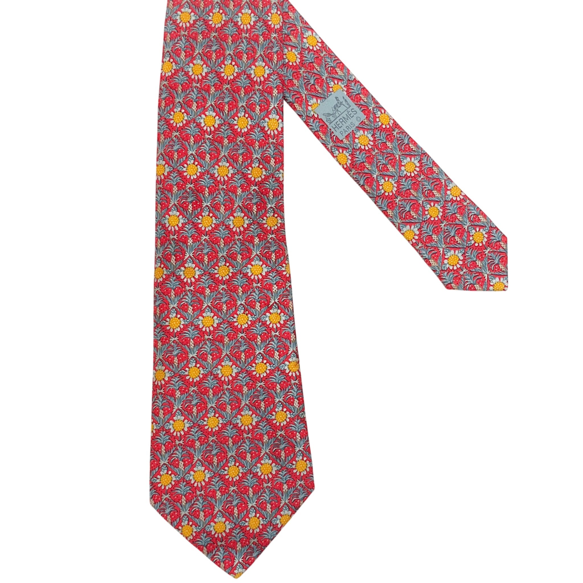 Hermes Red/ Blue Silk Palm Tree Print Men's Tie