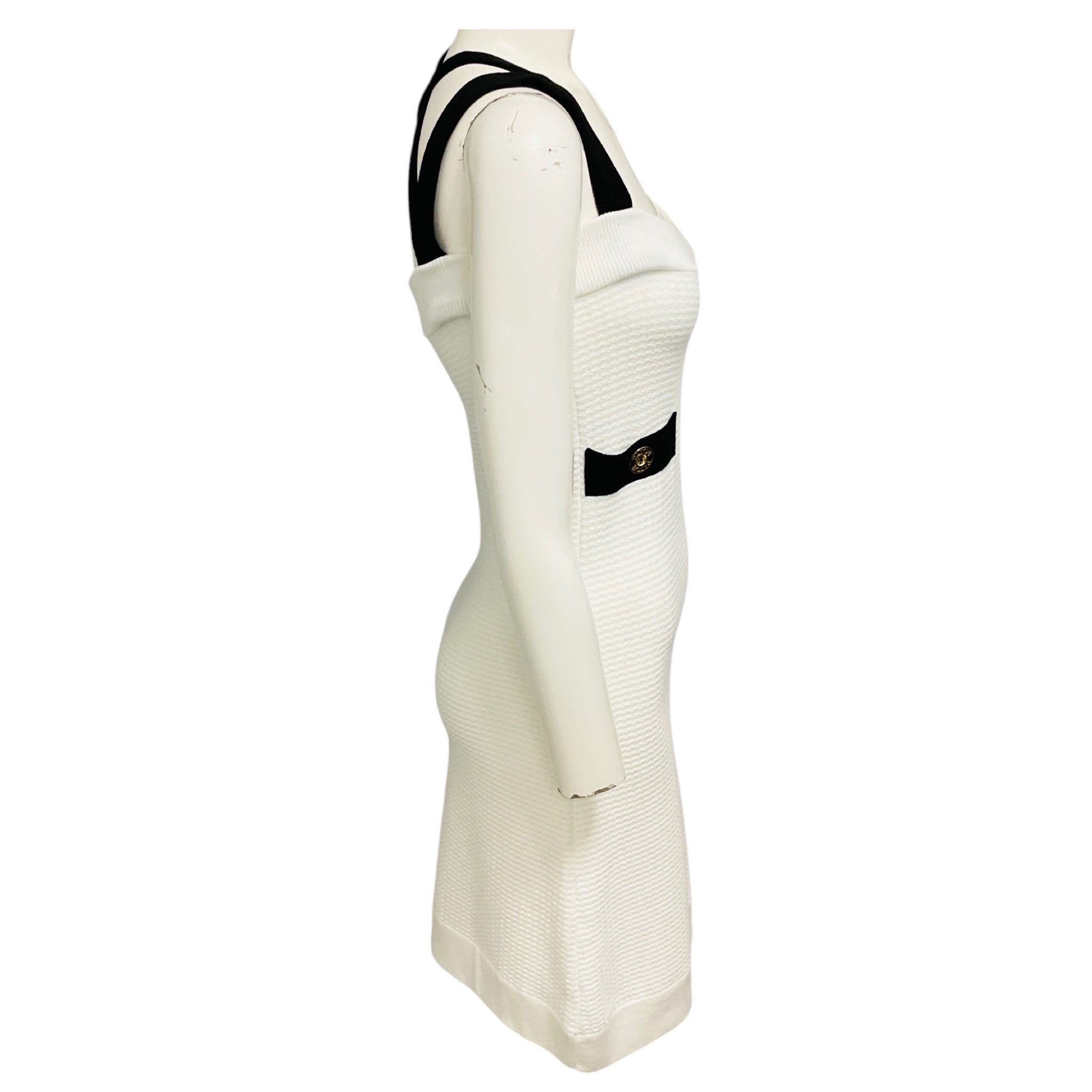 Patou White / Black 3D Knit Double Strap Mini Dress