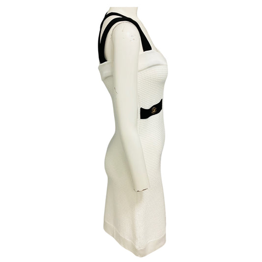 Patou White / Black 3D Knit Double Strap Mini Dress