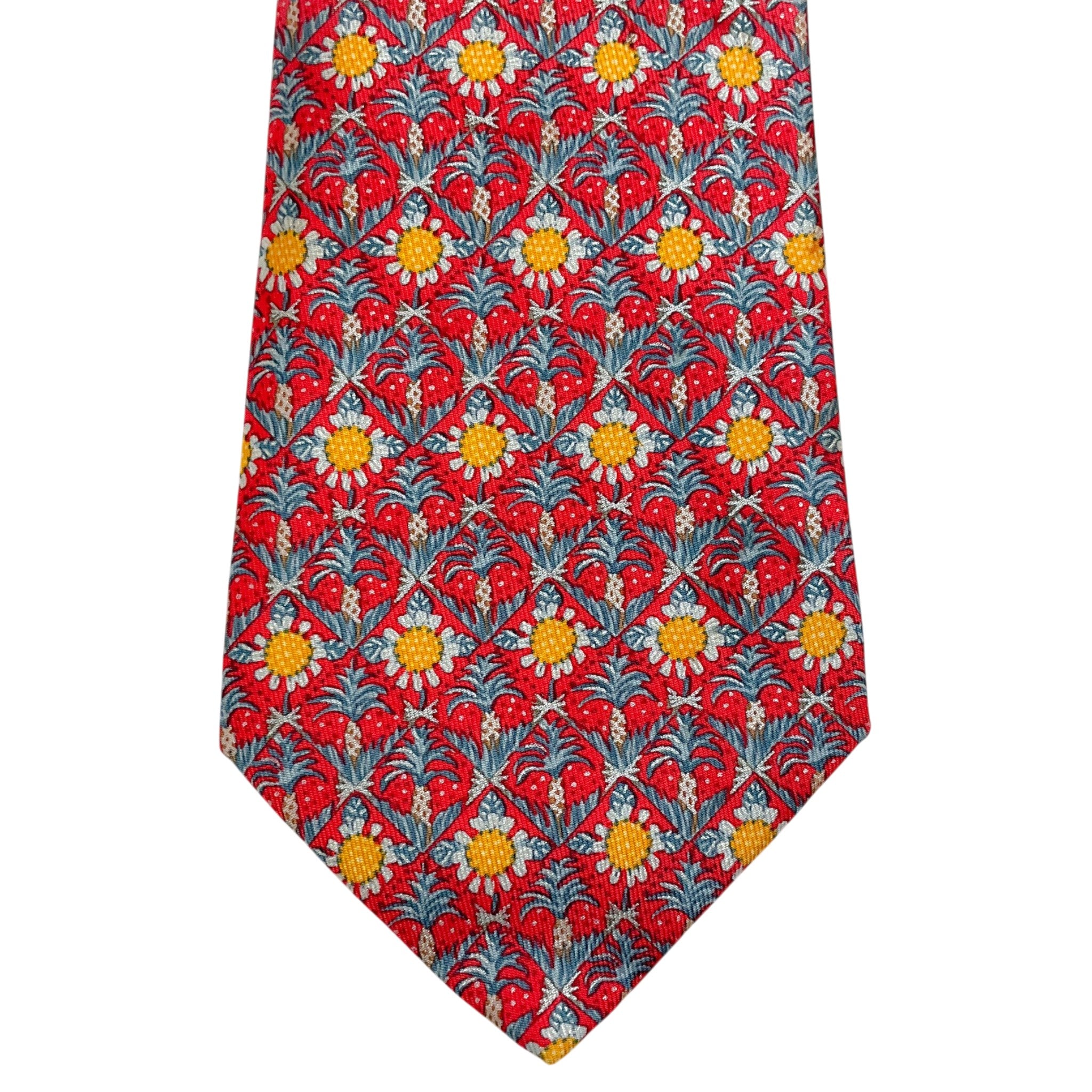 Hermes Red/ Blue Silk Palm Tree Print Men's Tie