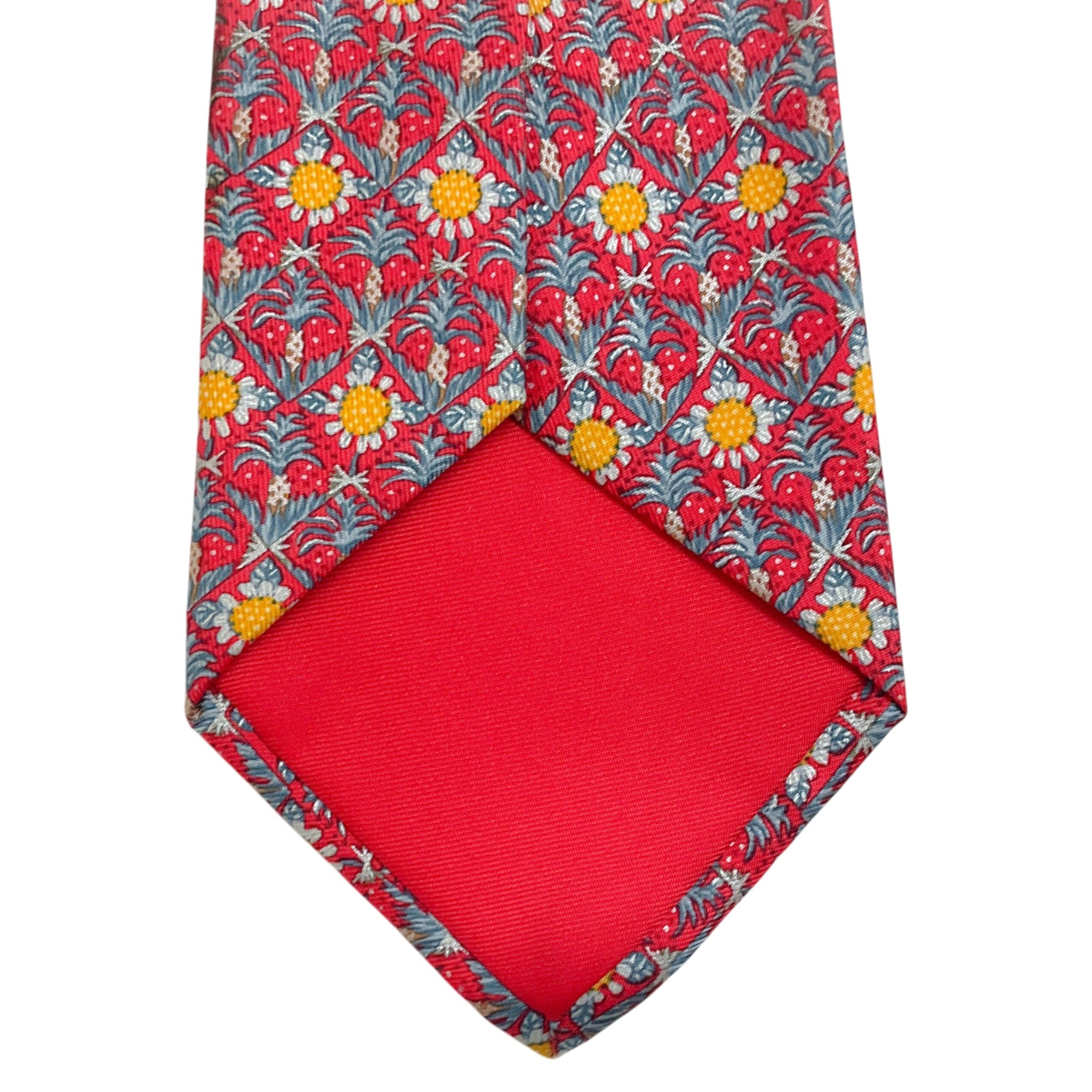 Hermes Red/ Blue Silk Palm Tree Print Men's Tie