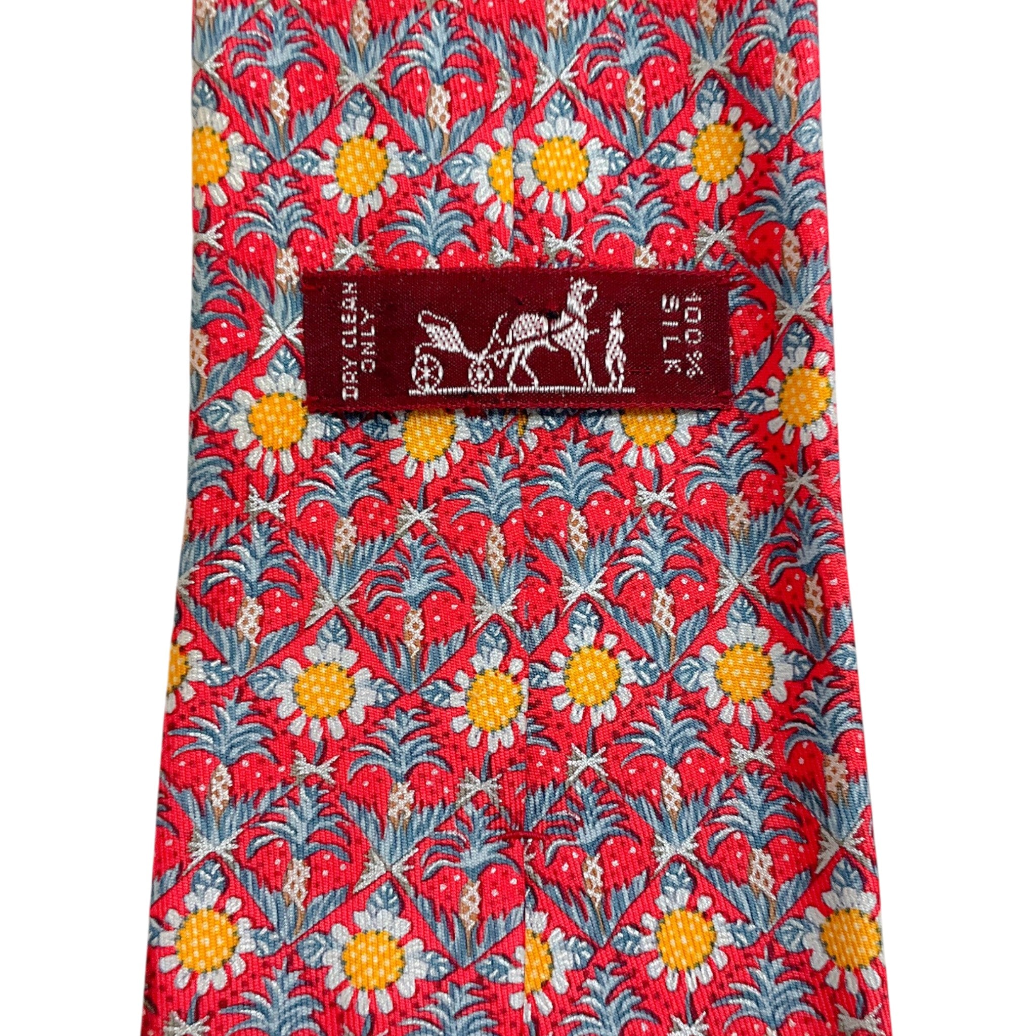 Hermes Red/ Blue Silk Palm Tree Print Men's Tie