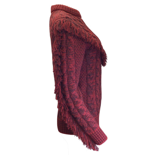 Alanui Red / Burgundy Fringed Detail Long Sleeved Cashmere Knit Pullover Sweater