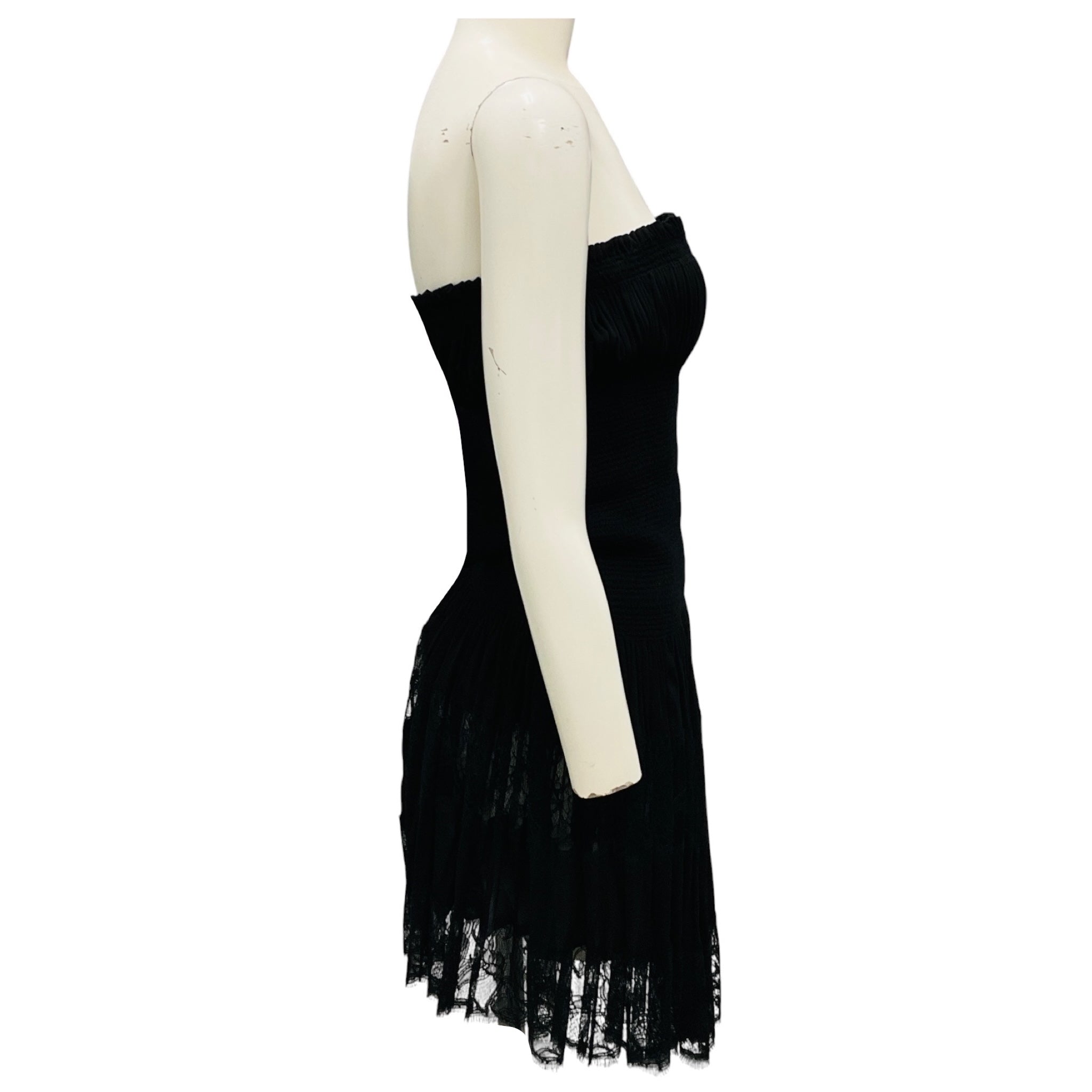 Alaia Vintage Black Strapless Lace Trimmed Mini Dress