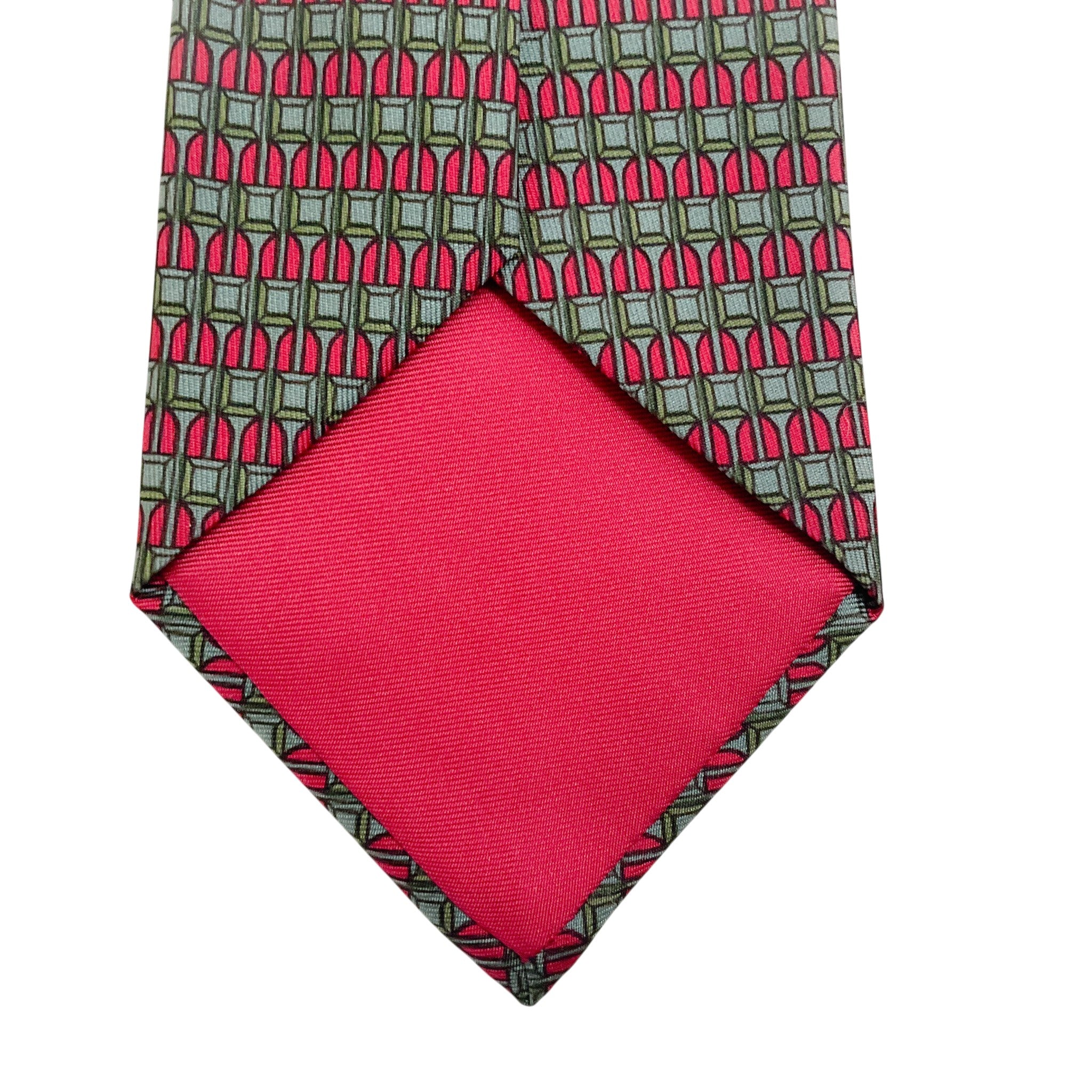 Hermes Red / Green Silk Geometric Print Men's Tie