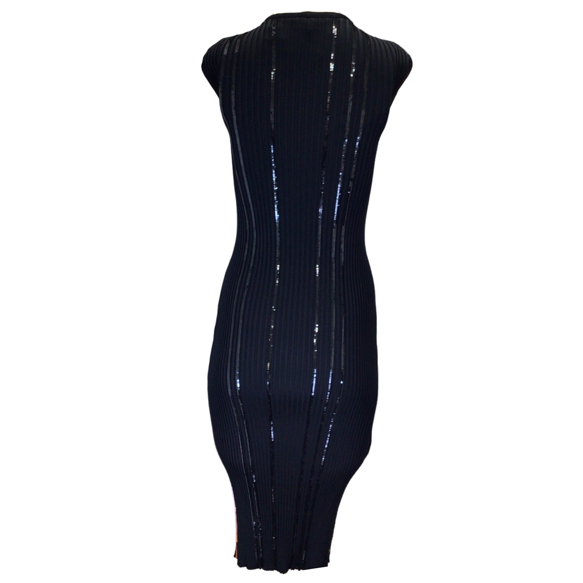 Nina Ricci Navy Blue Multi Sequined Fitted Ribbed Knit Dress