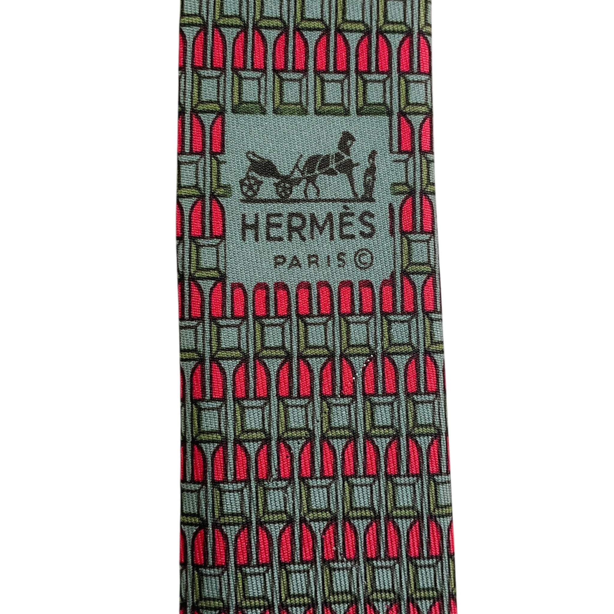 Hermes Red / Green Silk Geometric Print Men's Tie