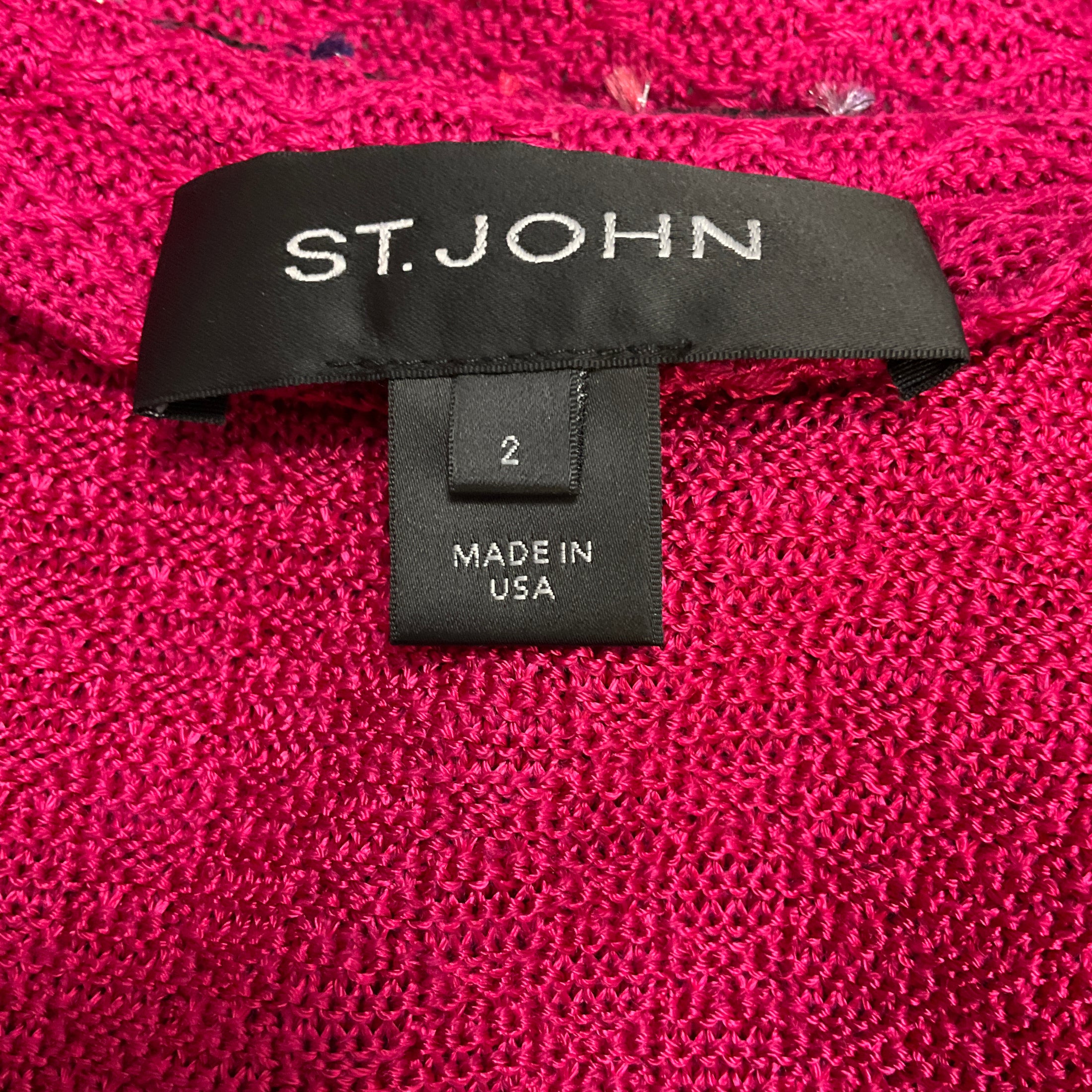 St. John Fuchsia Pink Knit Jacket with Tweed Trim