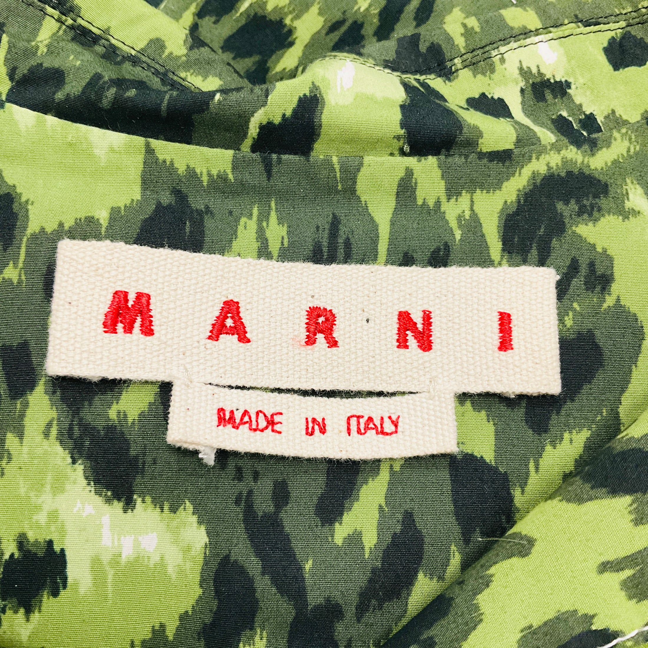 Marni Green Leopard Print Cotton Poplin Midi Dress