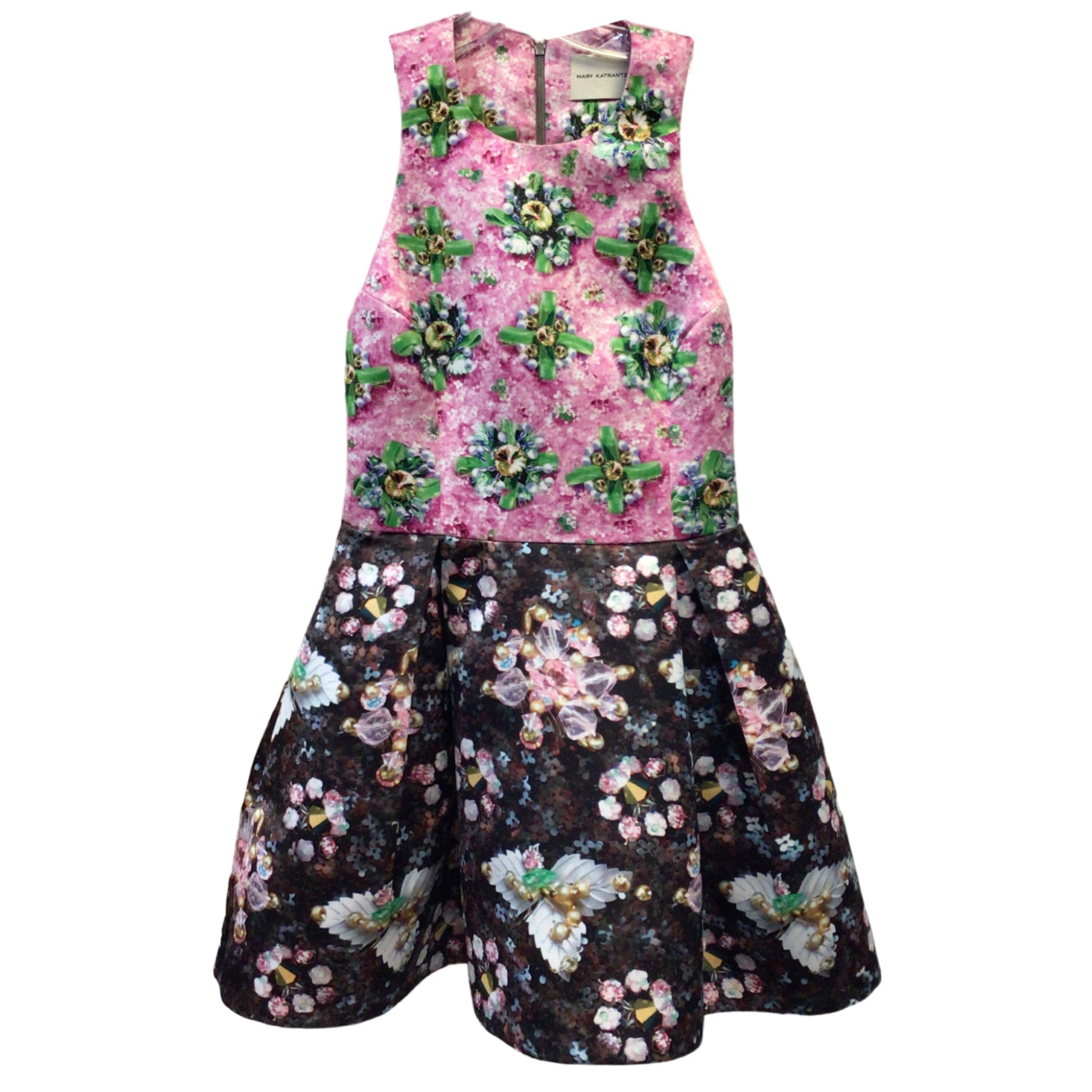 Mary Katrantzou Pink Multi Jewel Print Sleeveless A-Line Mini Dress
