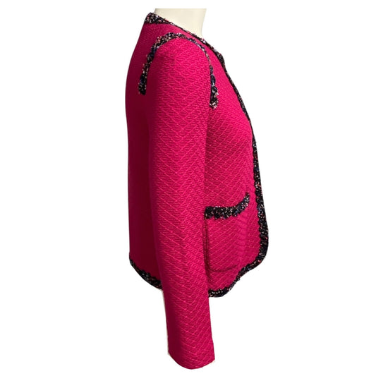 St. John Fuchsia Pink Knit Jacket with Tweed Trim