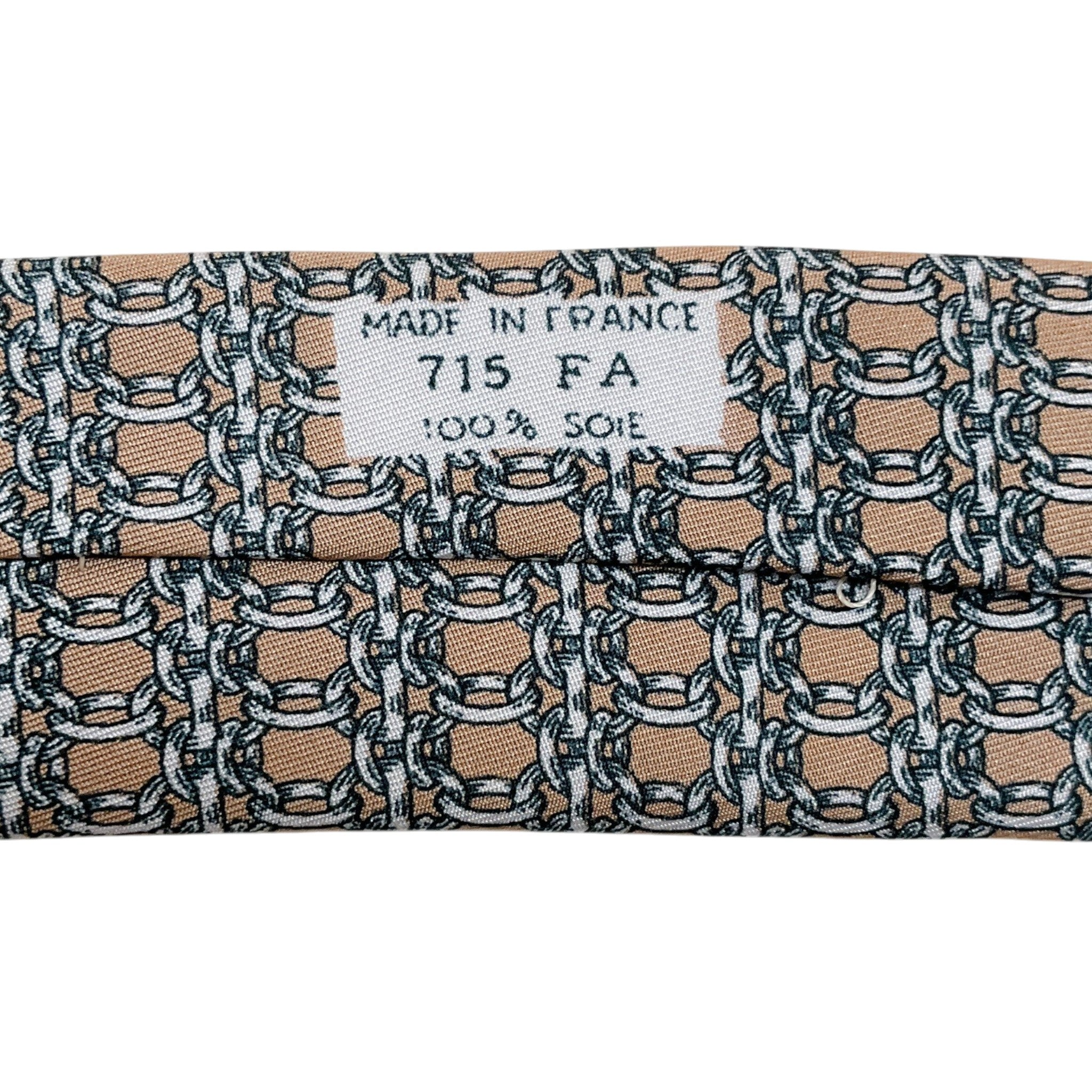 Hermes Taupe Silk Chain Print Men's Tie