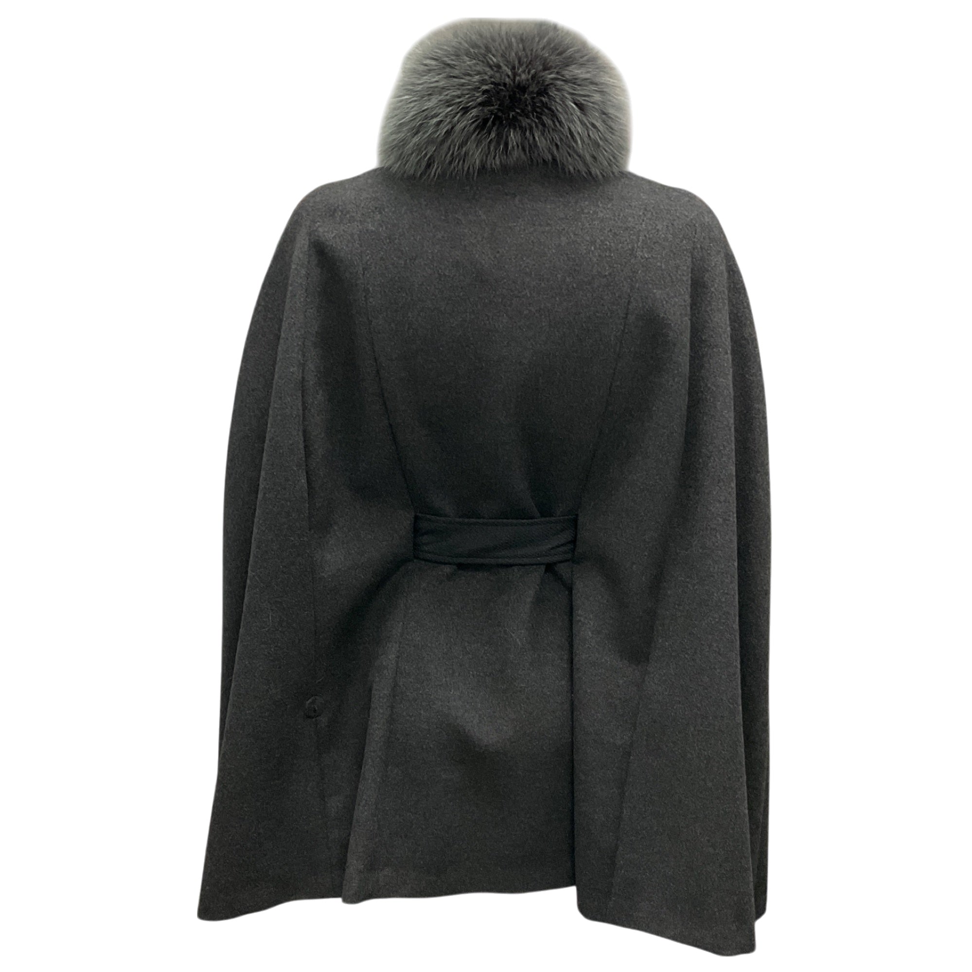 Manrico Cashmere Charcoal Grey Fox Fur Collar Cashmere Cape