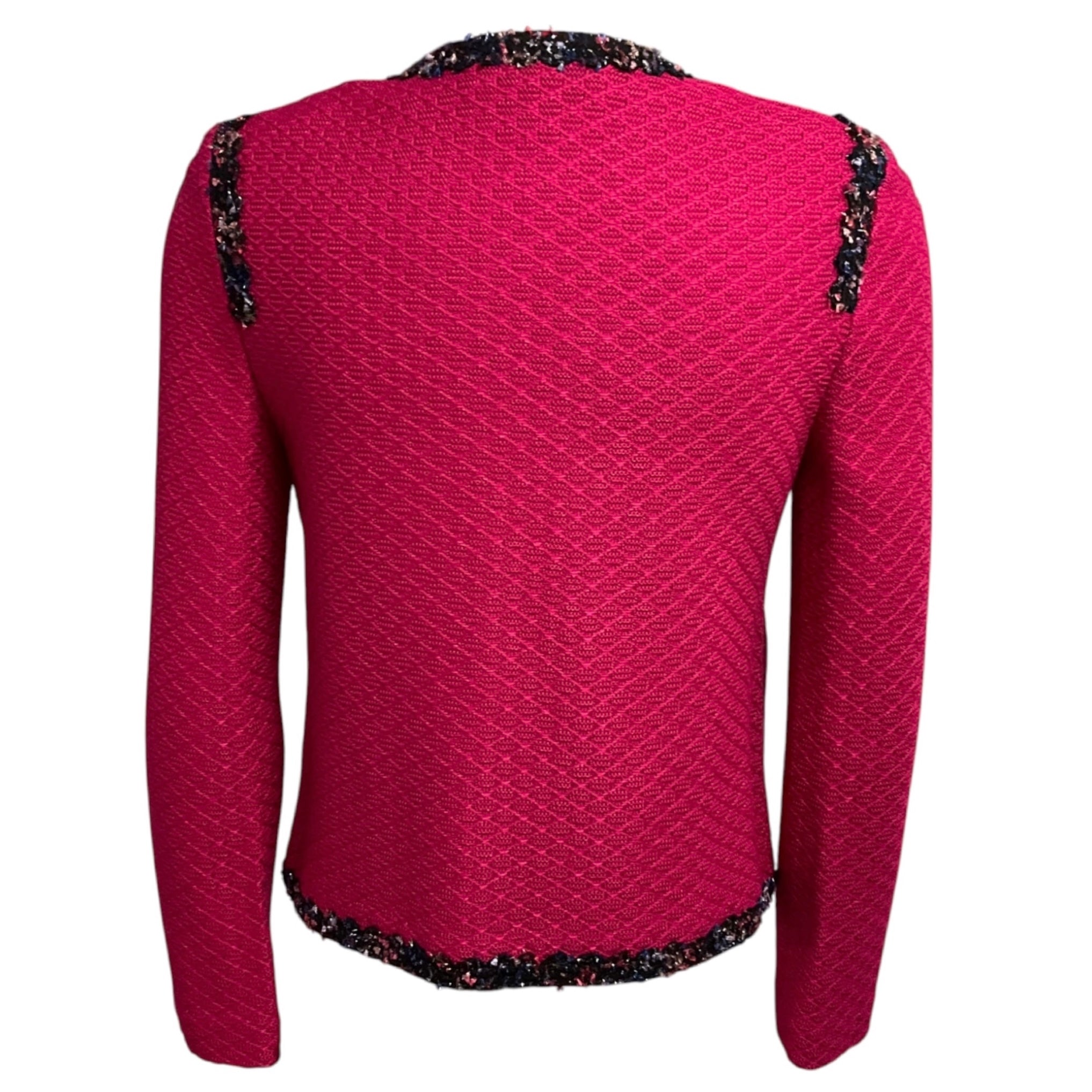 St. John Fuchsia Pink Knit Jacket with Tweed Trim