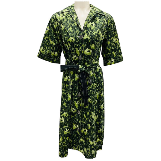 Marni Green Leopard Print Cotton Poplin Midi Dress