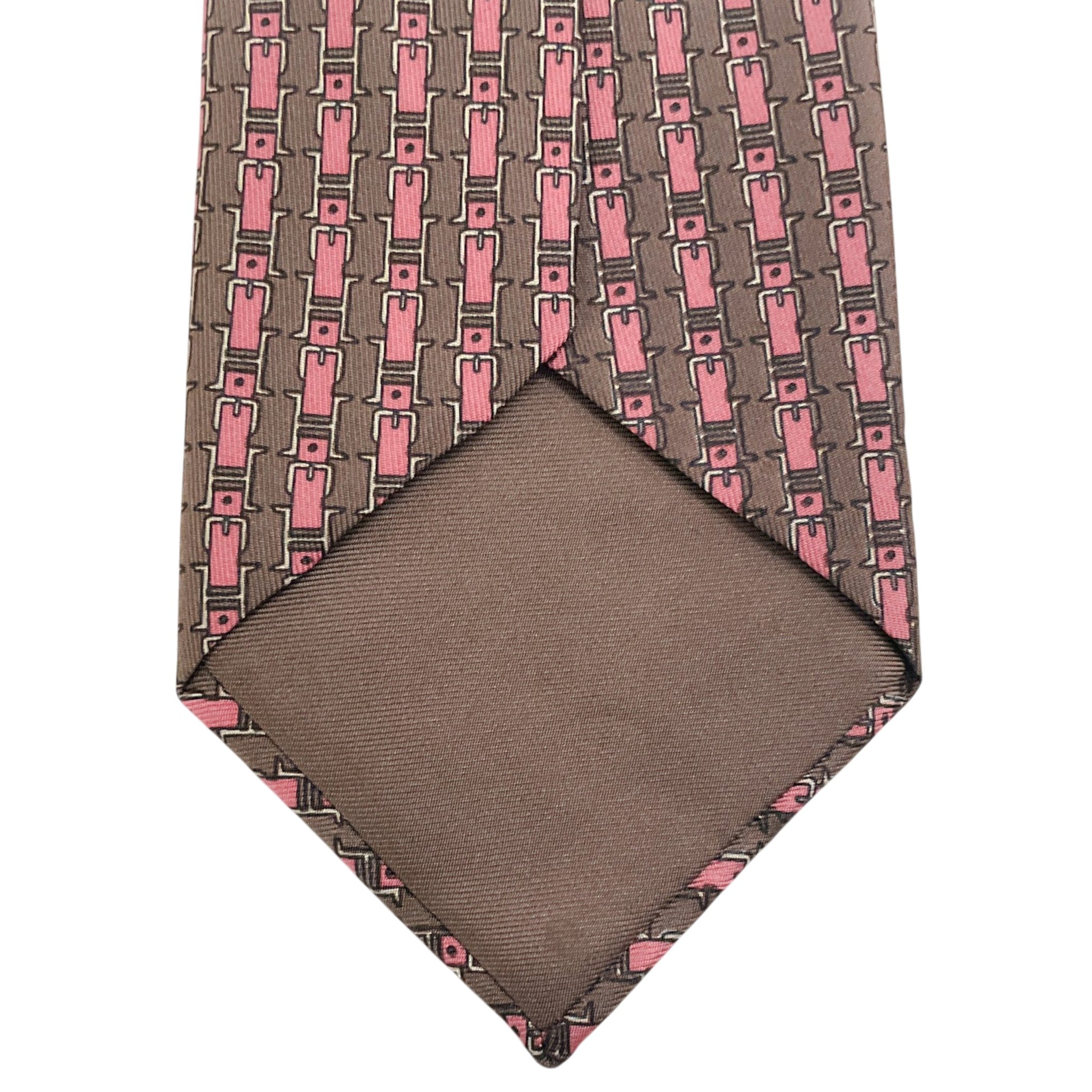 Hermes Brown / Pink Silk Buckle Print Men's Tie