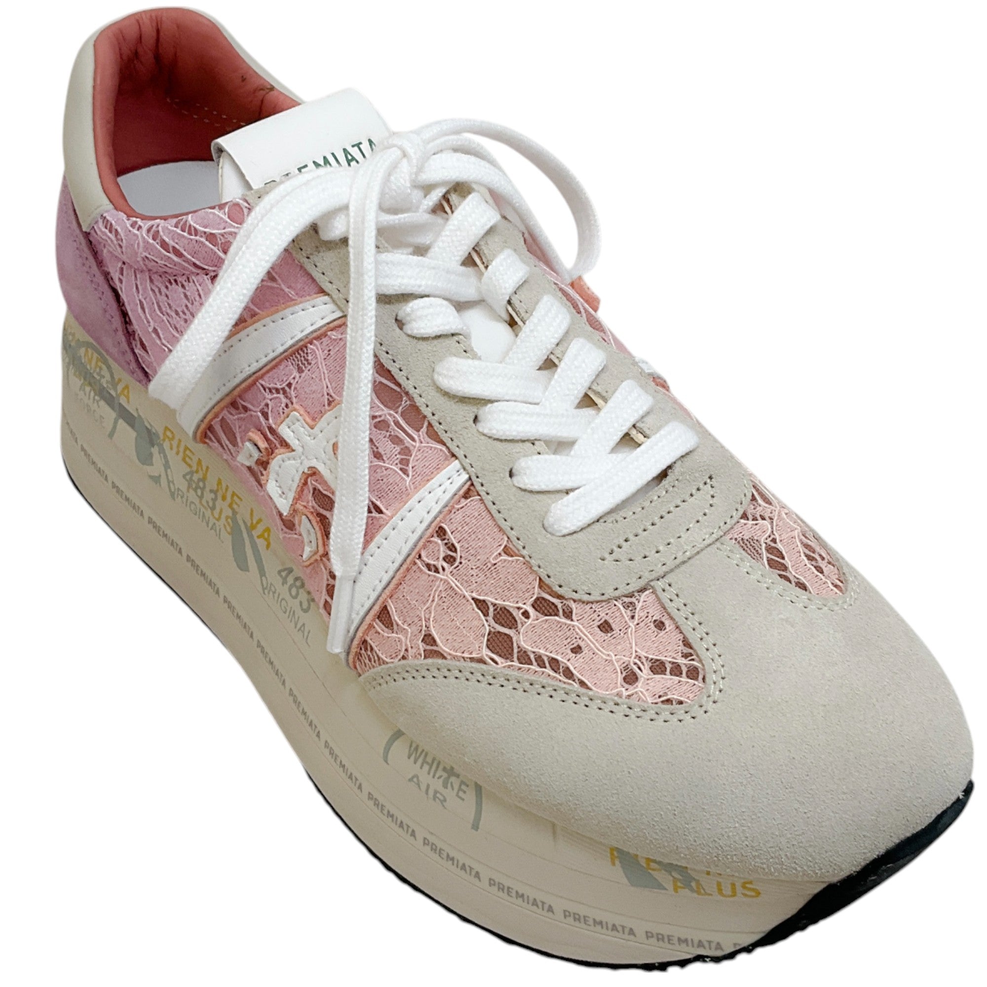 Premiata Pink / Taupe Lace Beth Platform Sneakers
