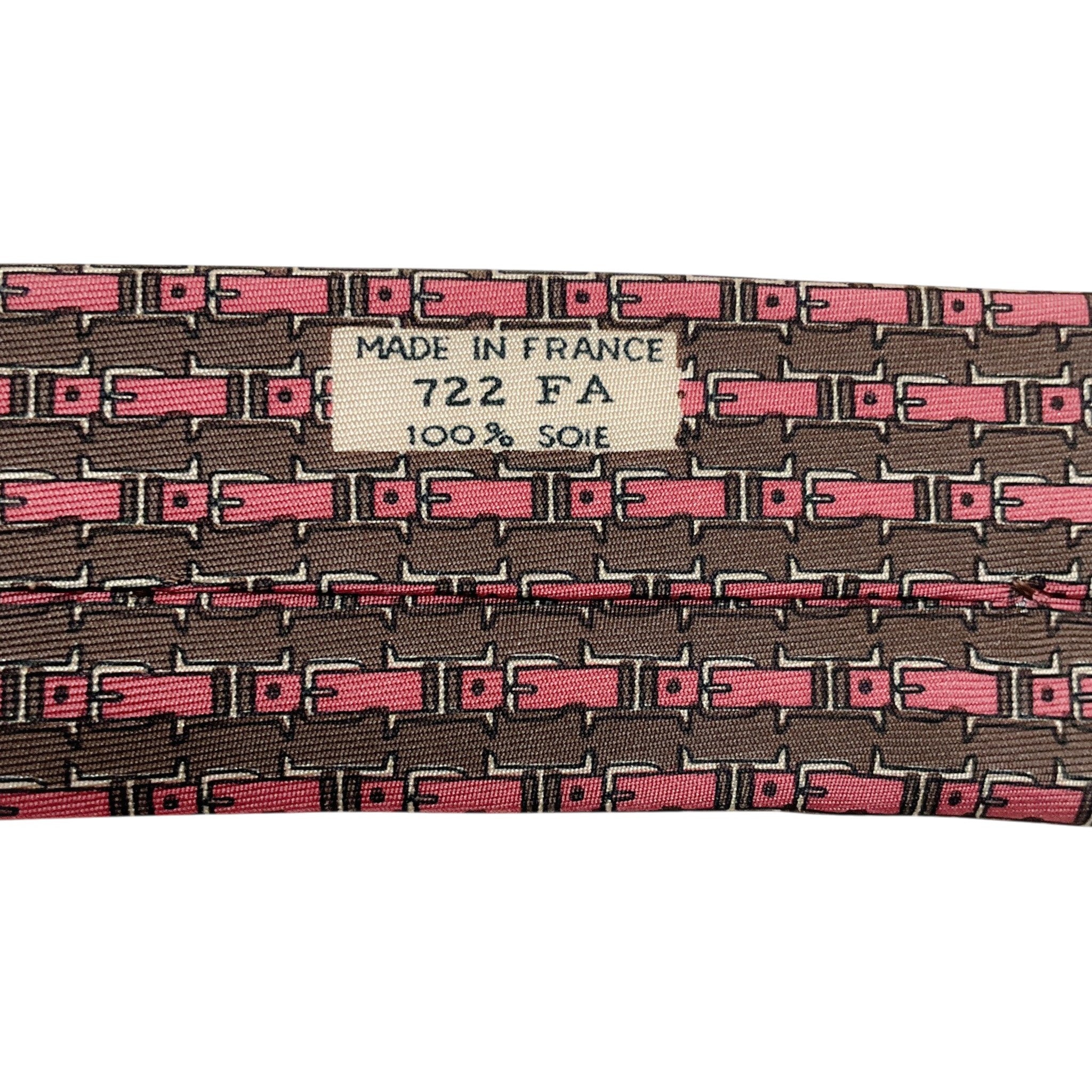 Hermes Brown / Pink Silk Buckle Print Men's Tie