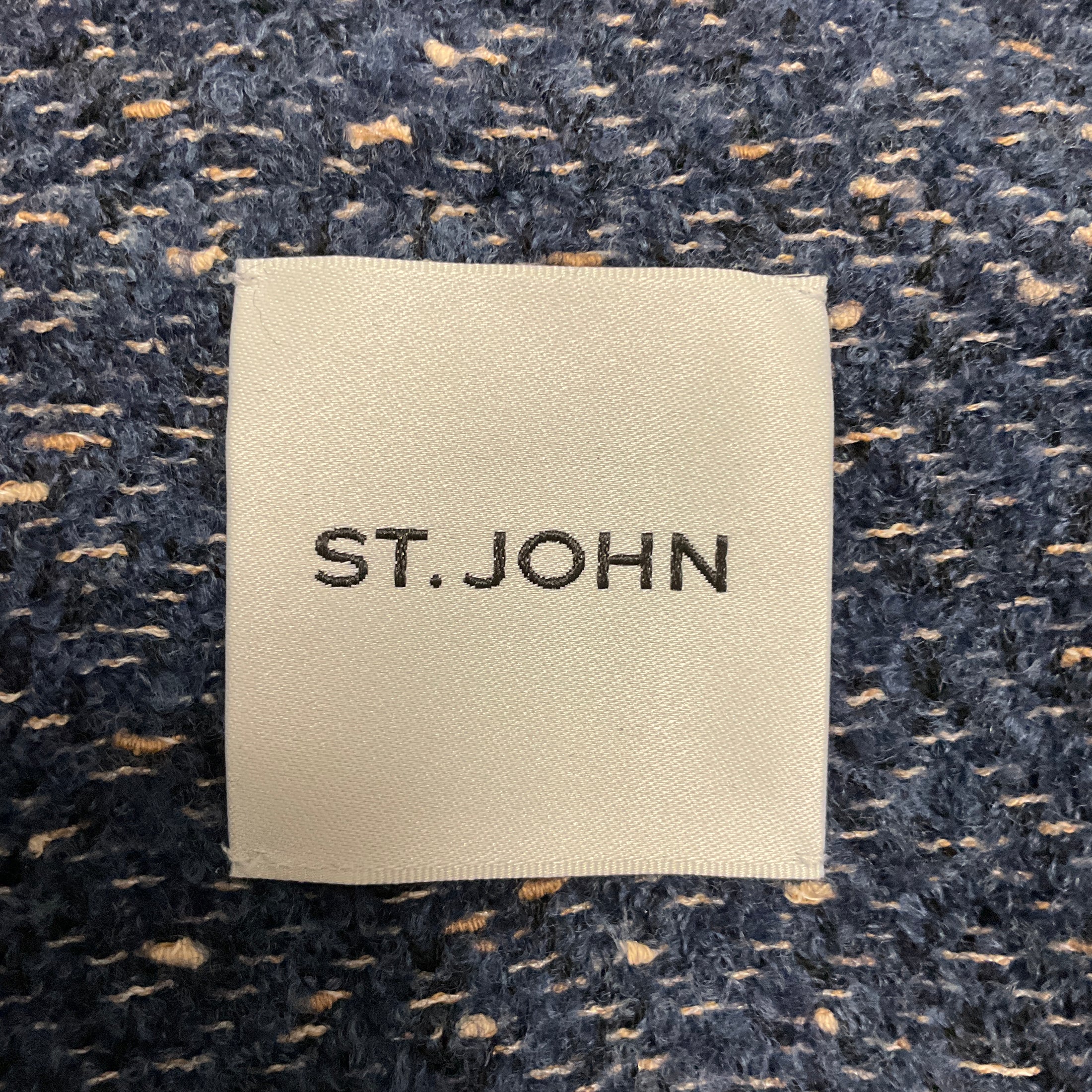St. John Blue Tweed Bomber Jacket with Gold Buttons