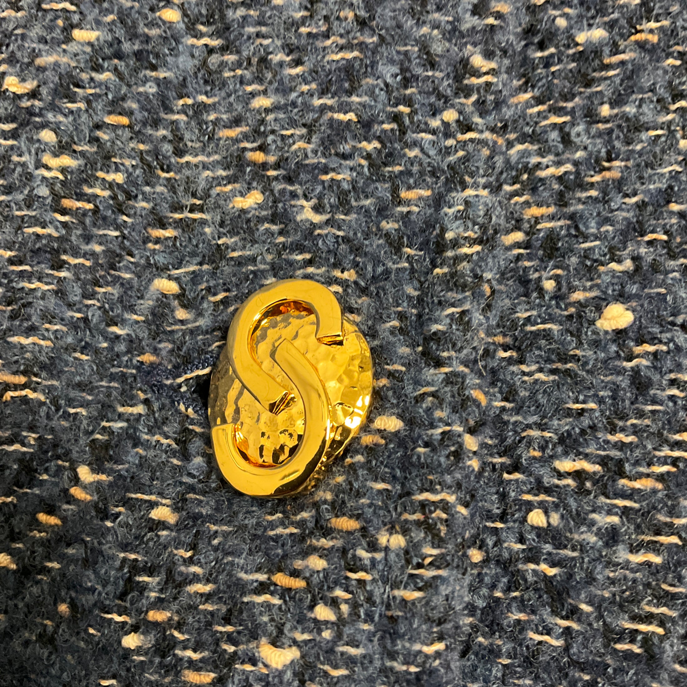 St. John Blue Tweed Bomber Jacket with Gold Buttons