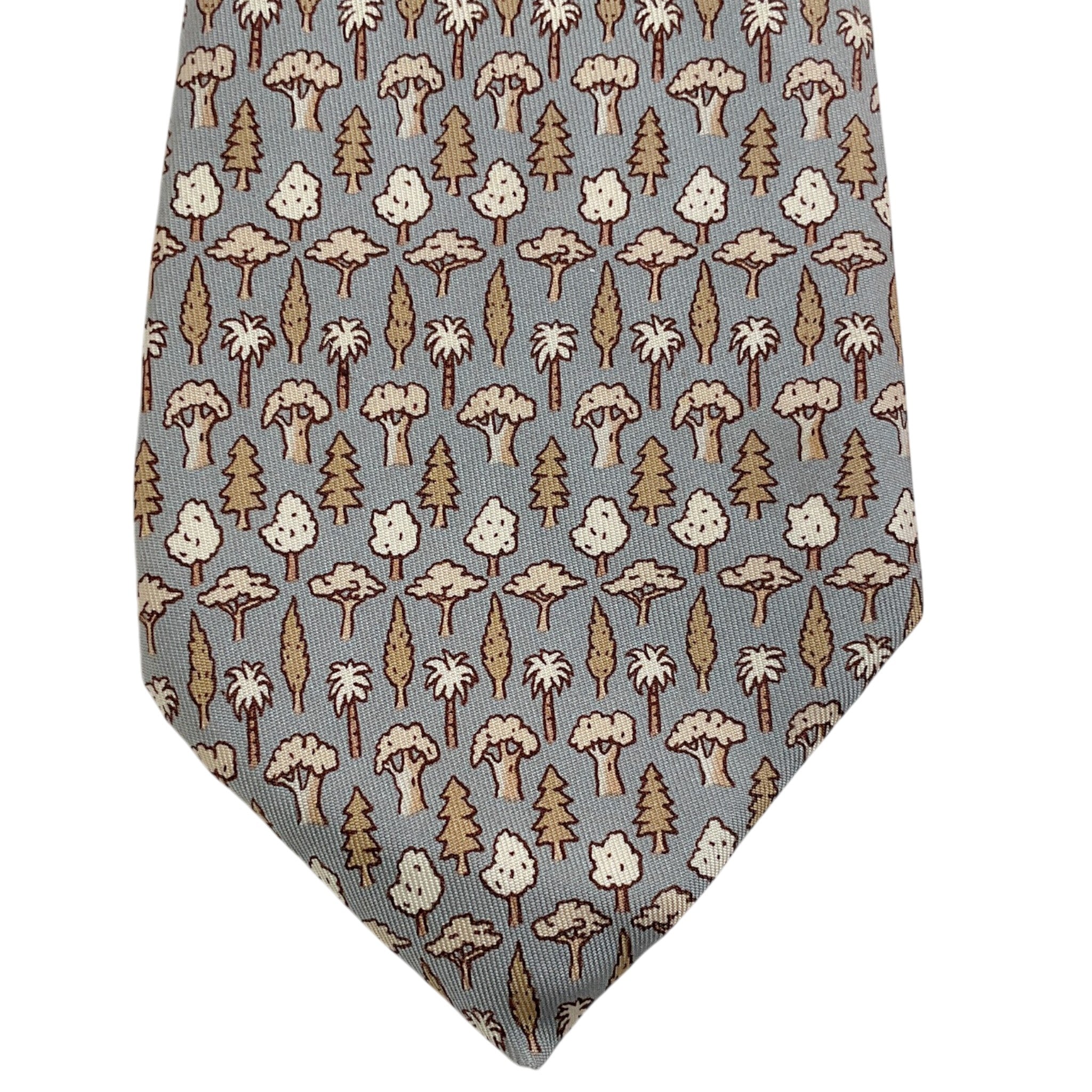 Hermes Taupe / Tan Silk Tree Print Men's Tie