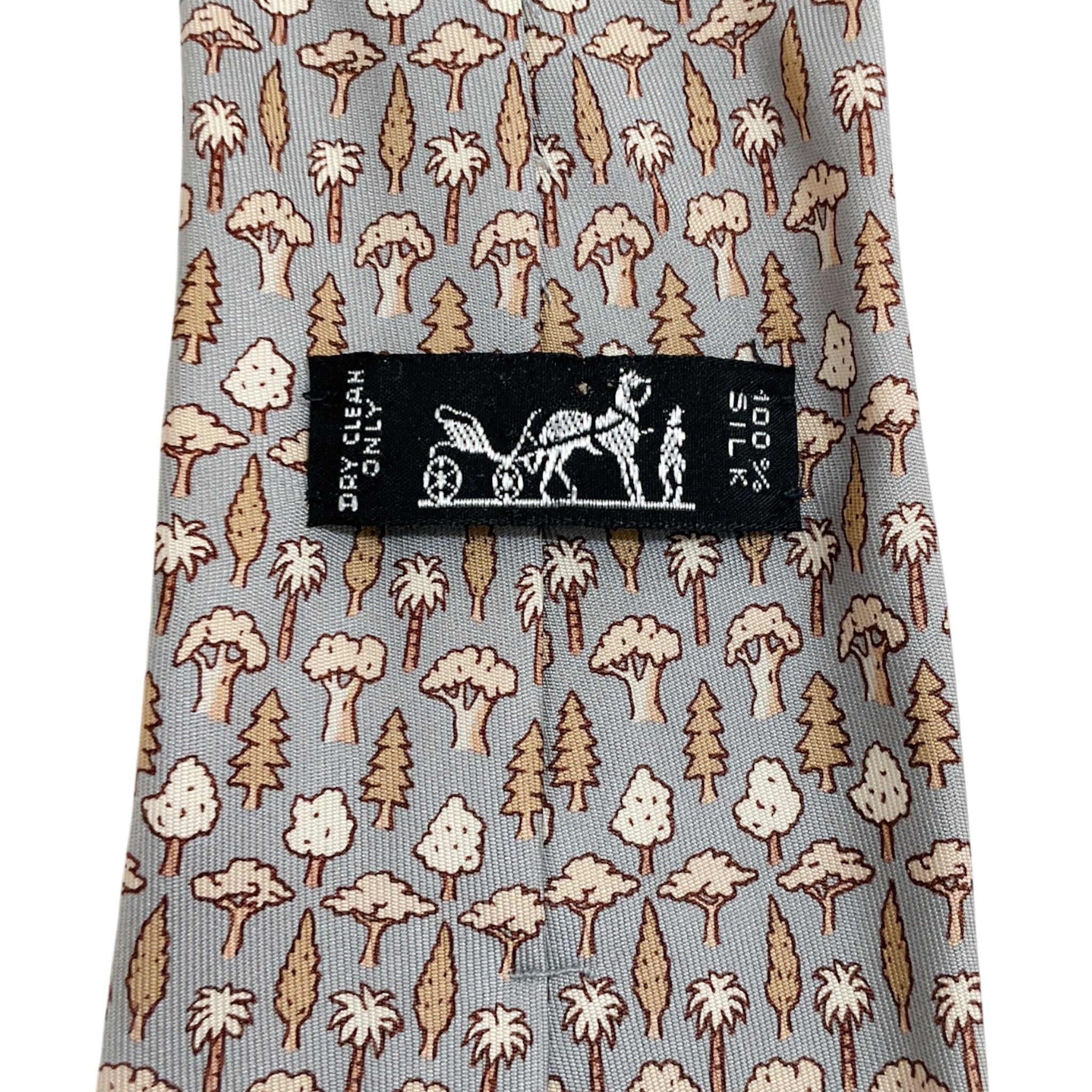 Hermes Taupe / Tan Silk Tree Print Men's Tie