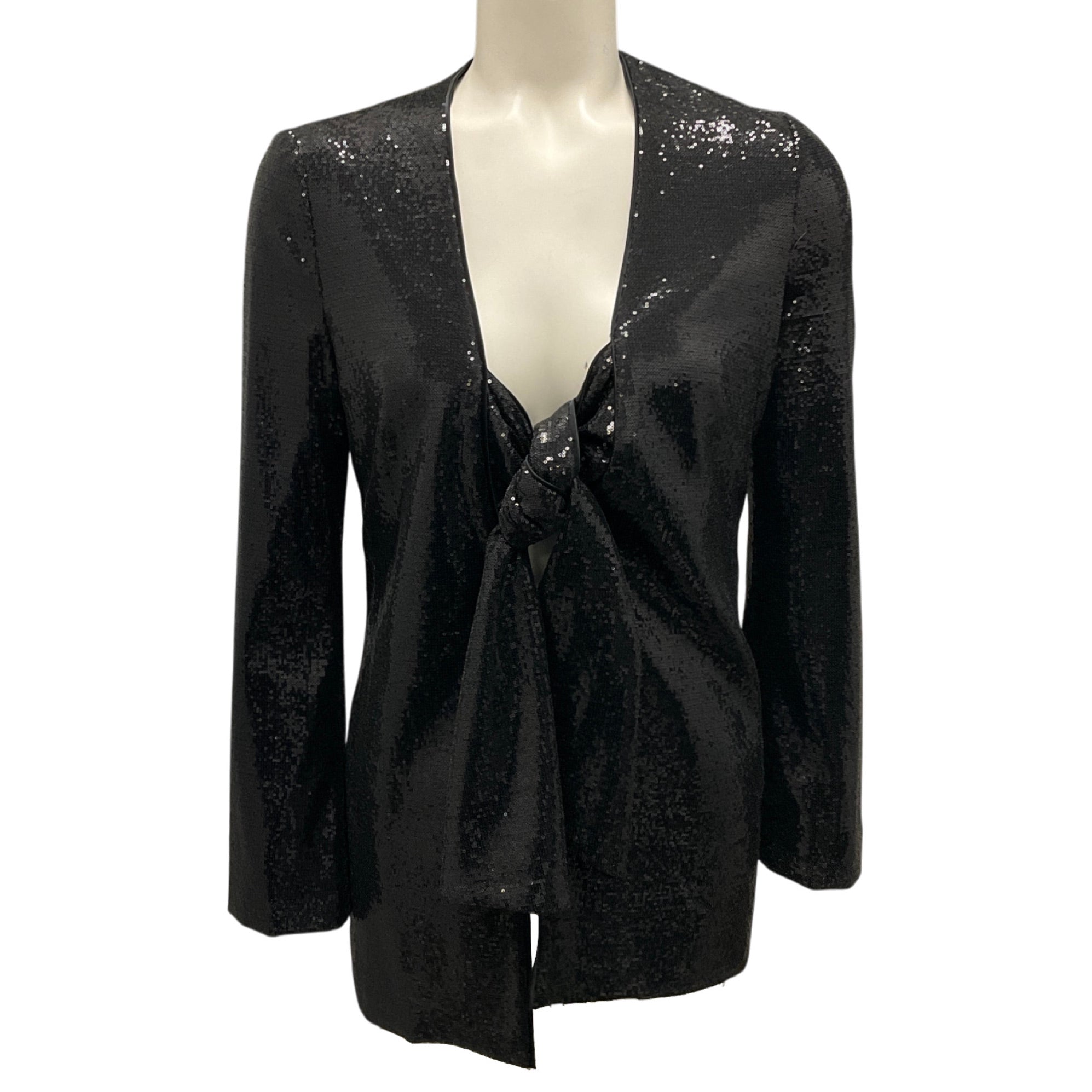 Galvan London Black Sequined Tie-Front Jacket