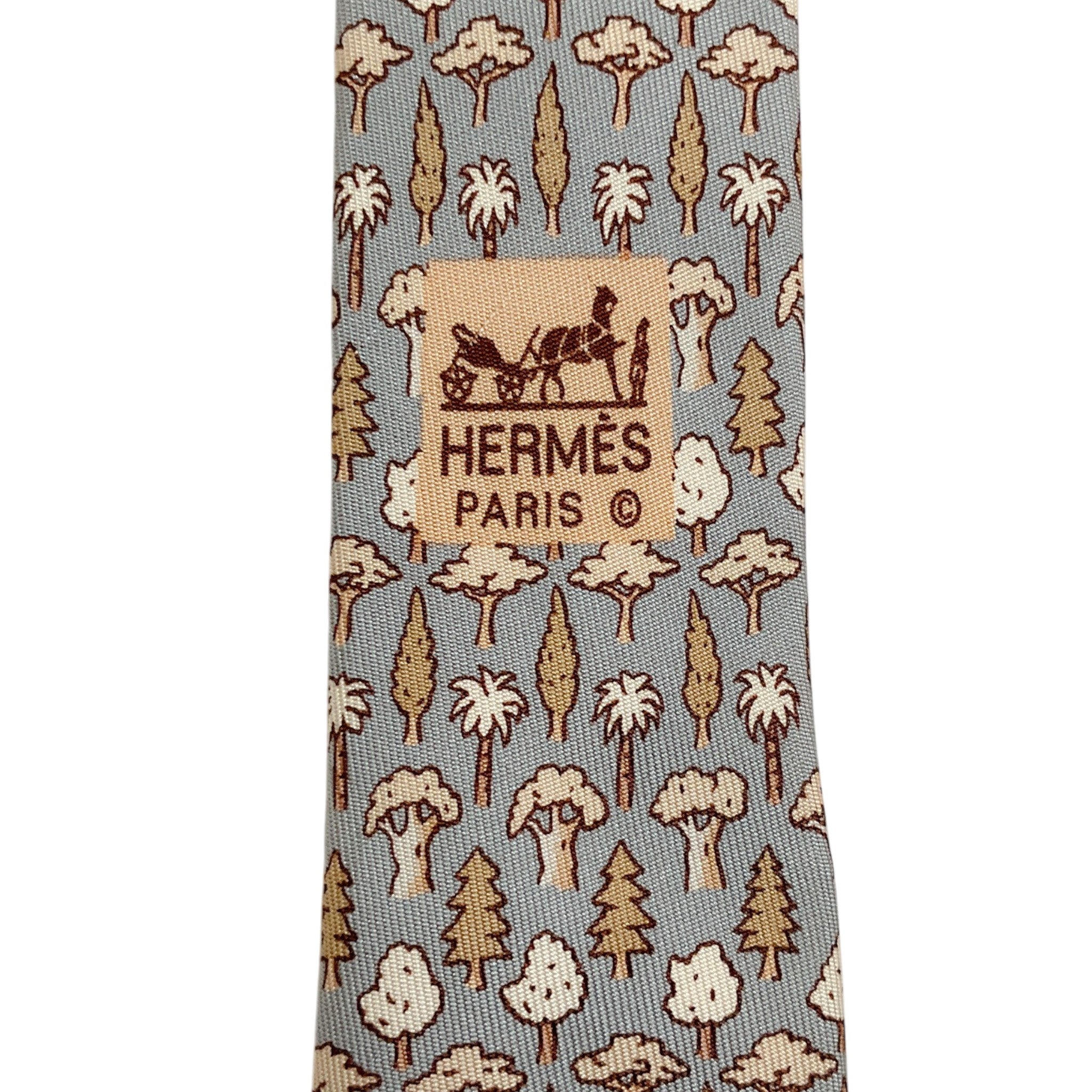 Hermes Taupe / Tan Silk Tree Print Men's Tie
