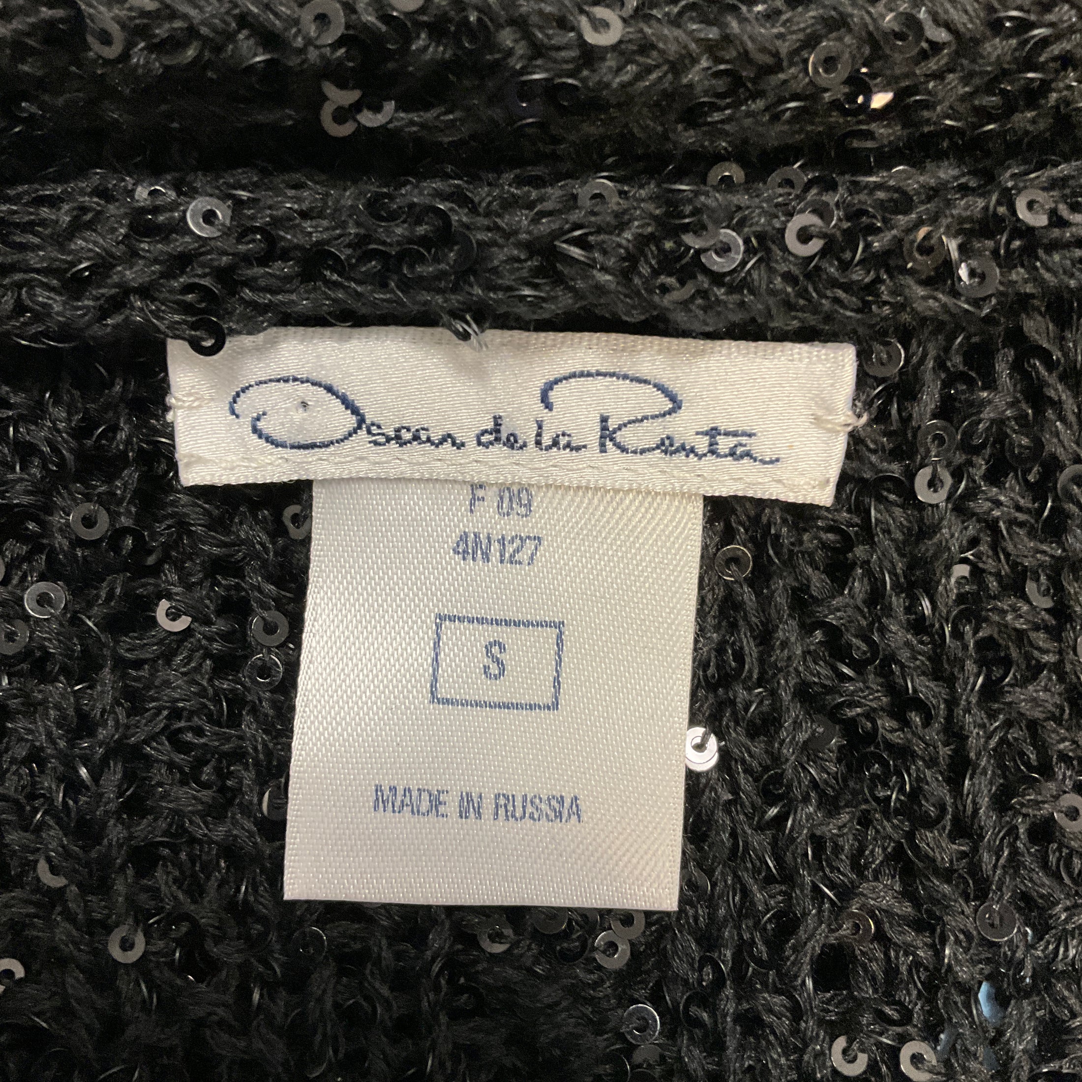 Oscar de la Renta Black Micro Sequined Short Sleeved Knit Sweater
