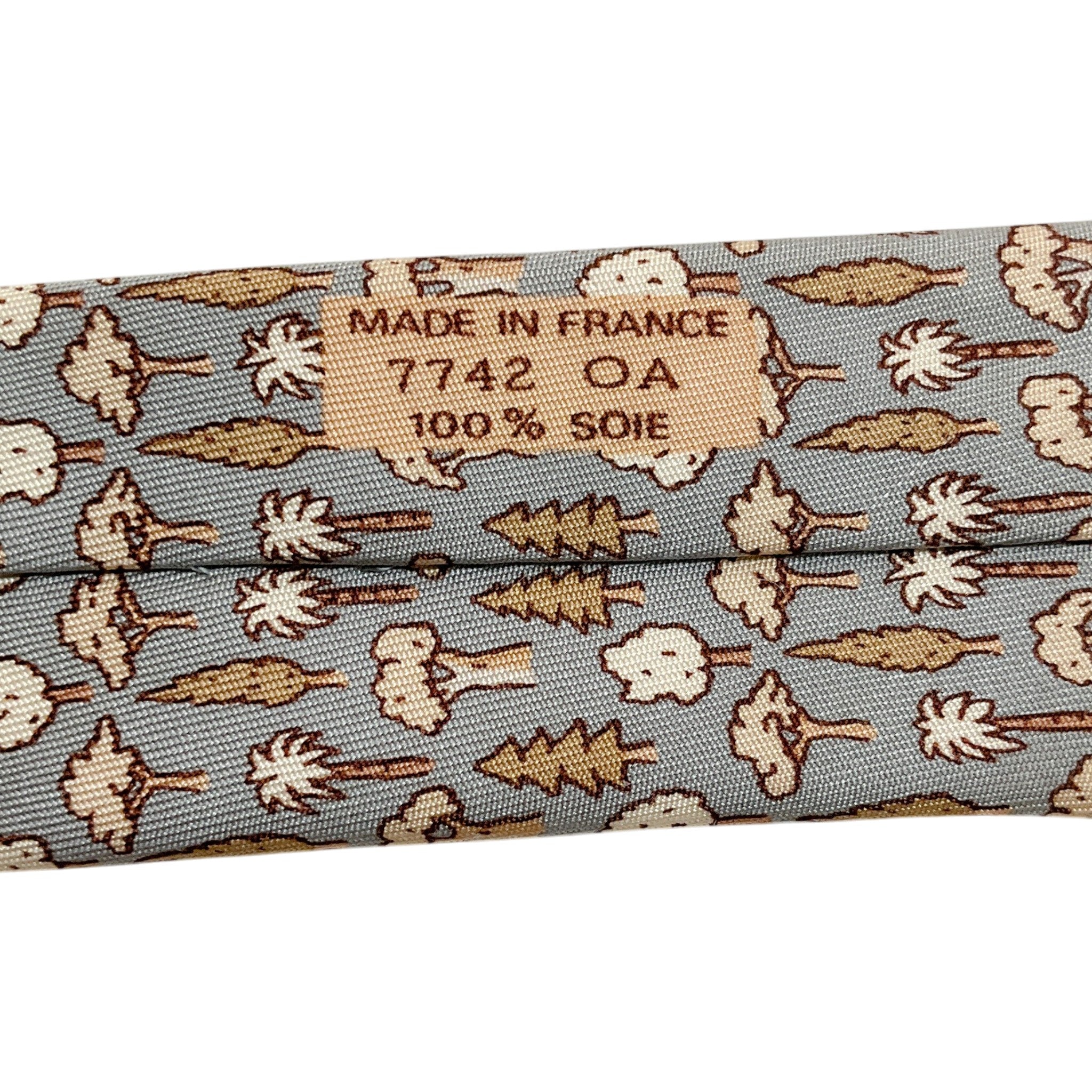 Hermes Taupe / Tan Silk Tree Print Men's Tie