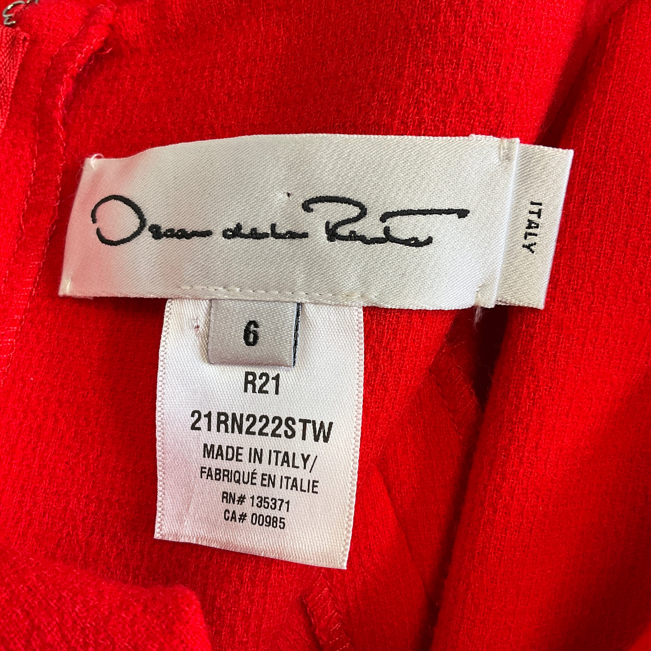 Oscar de la Renta Red 2021 Short Sleeved Wool Dress