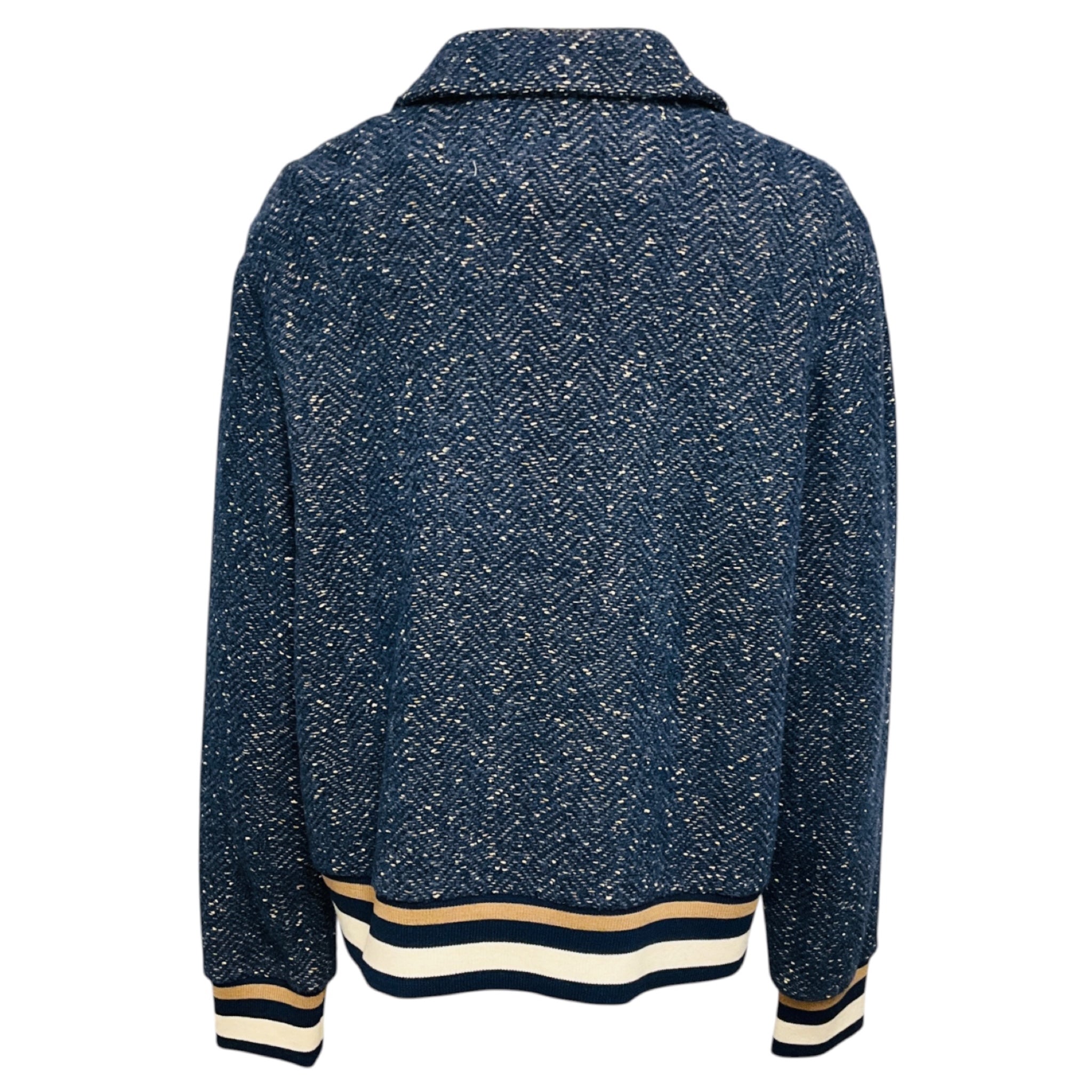 St. John Blue Tweed Bomber Jacket with Gold Buttons