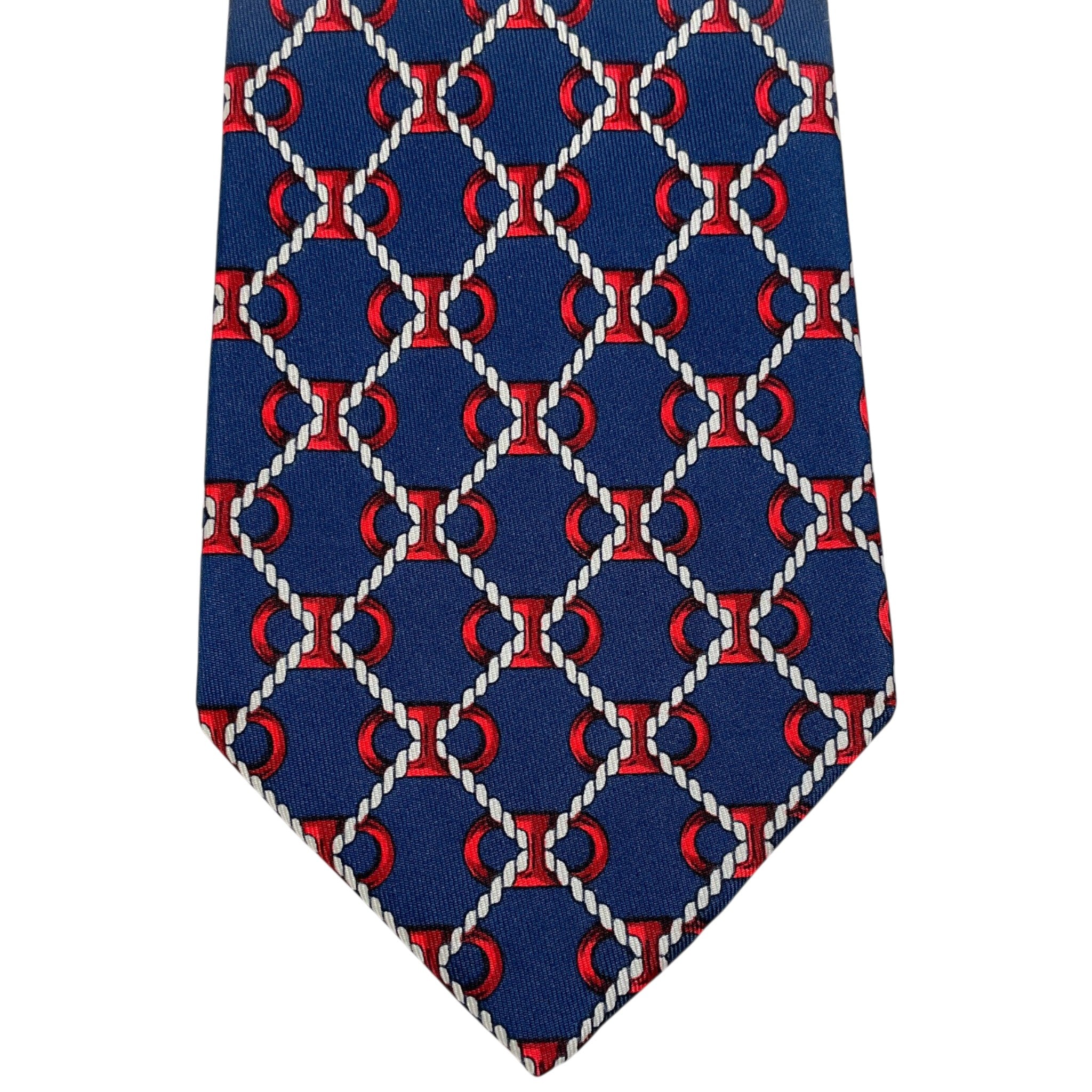 Hermes Navy / Red Silk Bit and Chain Print Men's Tie
