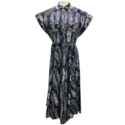 Giambattista Valli Navy Multi Paisley Printed Cotton Midi Dress
