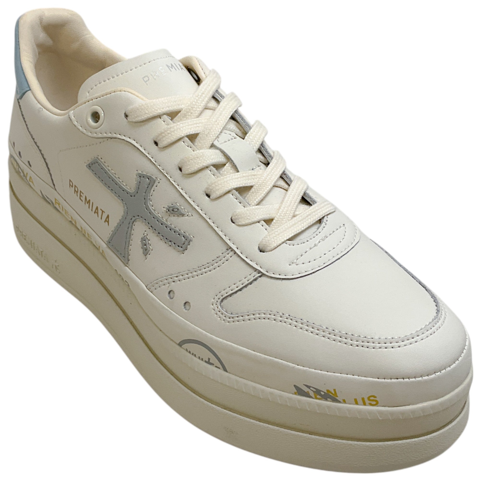 Premiata Ivory / Platinum Leather Micol Platform Sneakers
