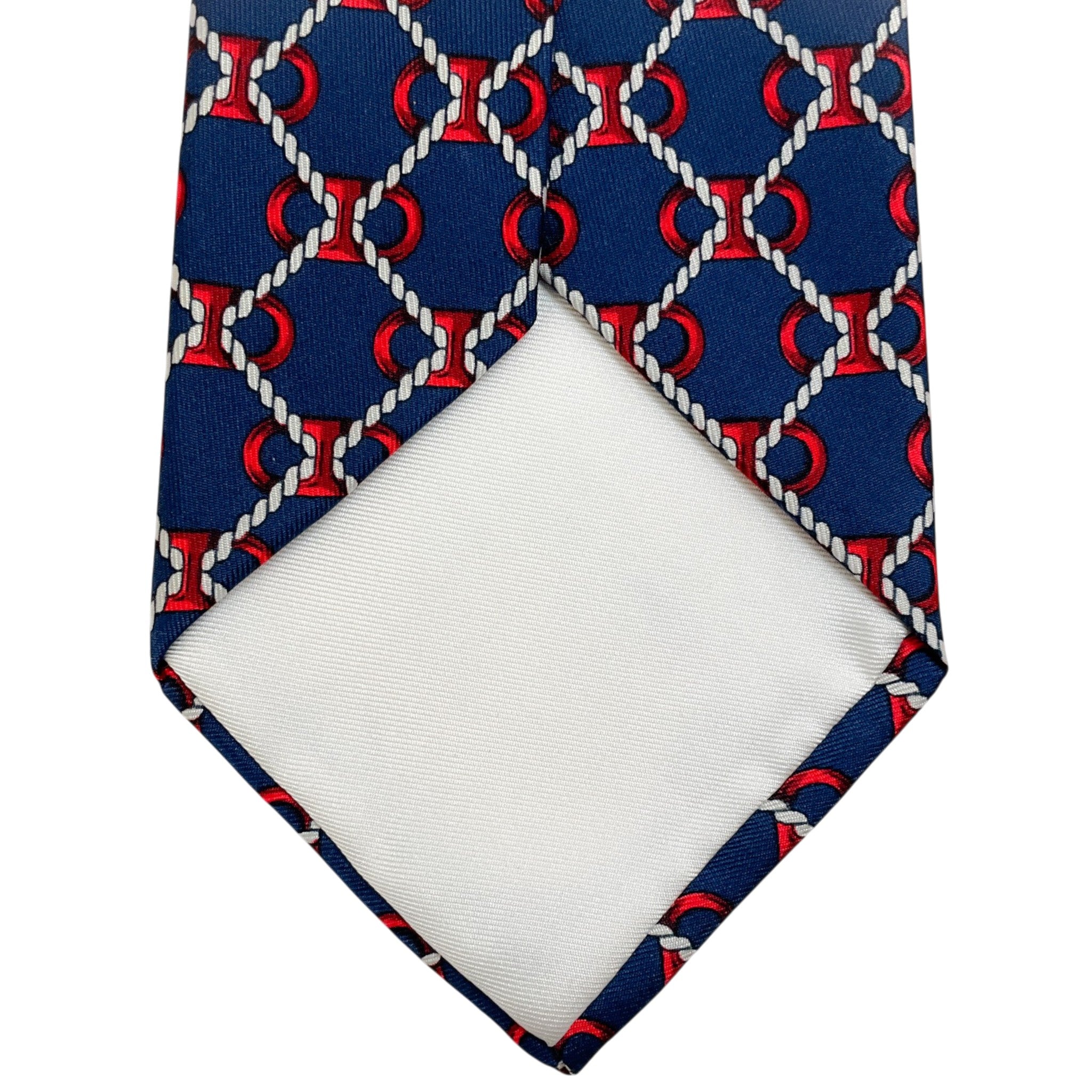 Hermes Navy / Red Silk Bit and Chain Print Men's Tie