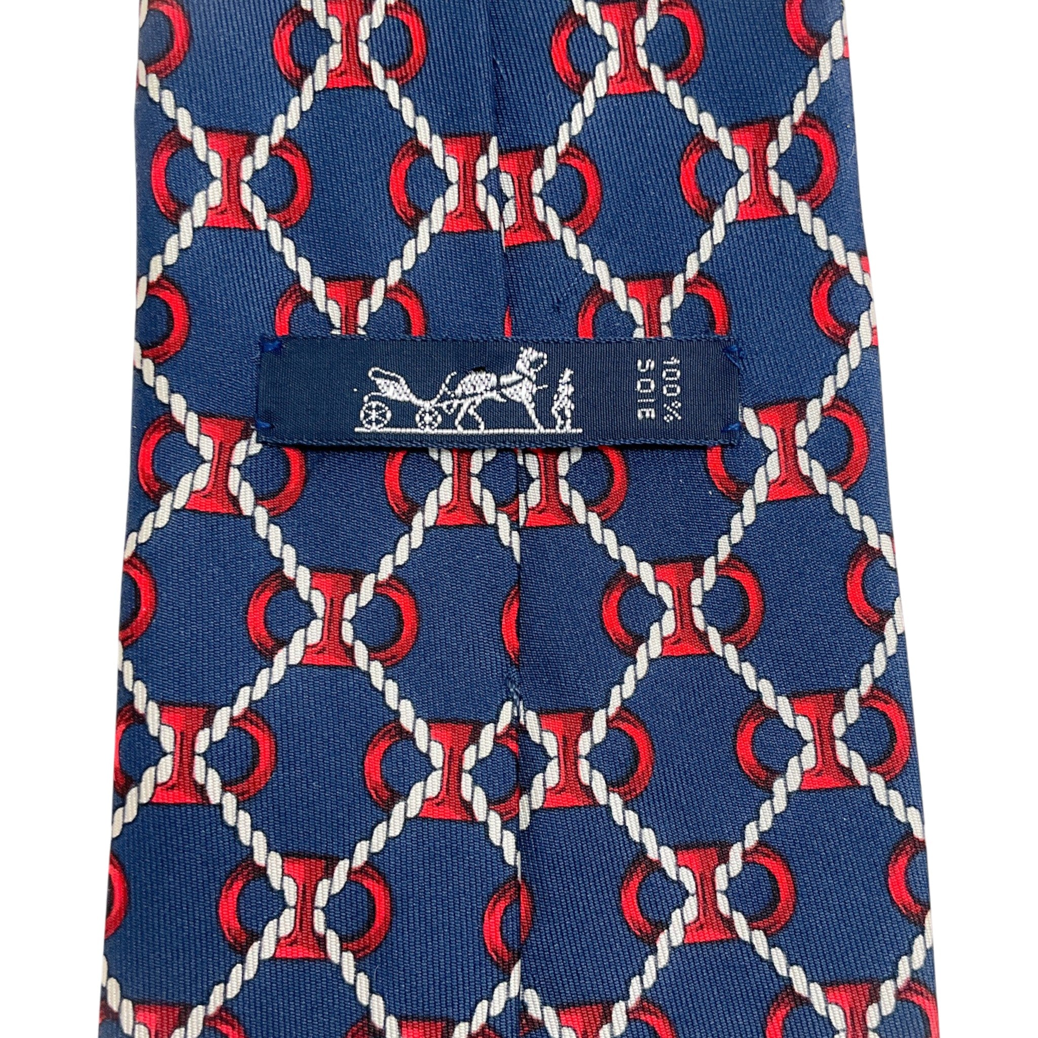 Hermes Navy / Red Silk Bit and Chain Print Men's Tie