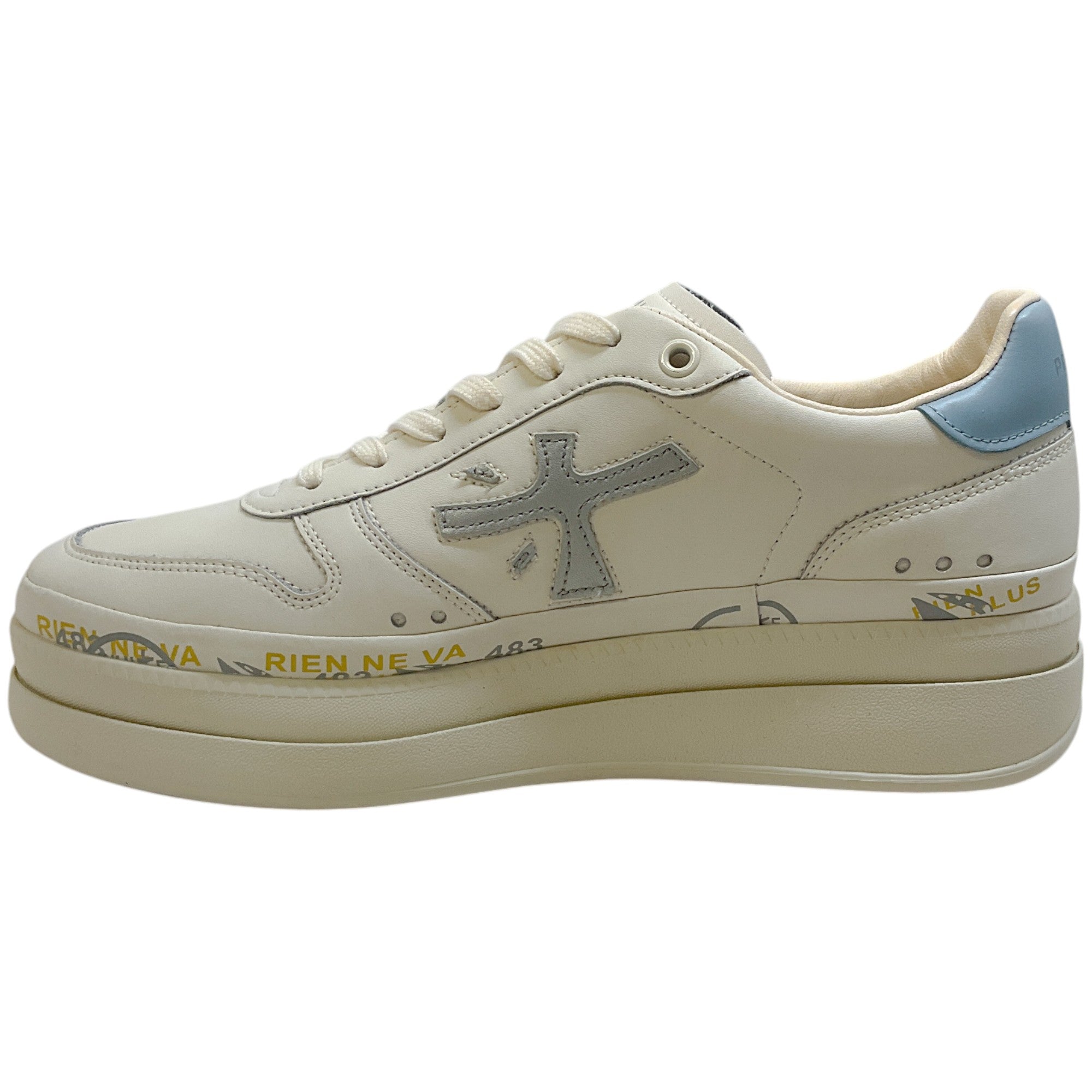 Premiata Ivory / Platinum Leather Micol Platform Sneakers