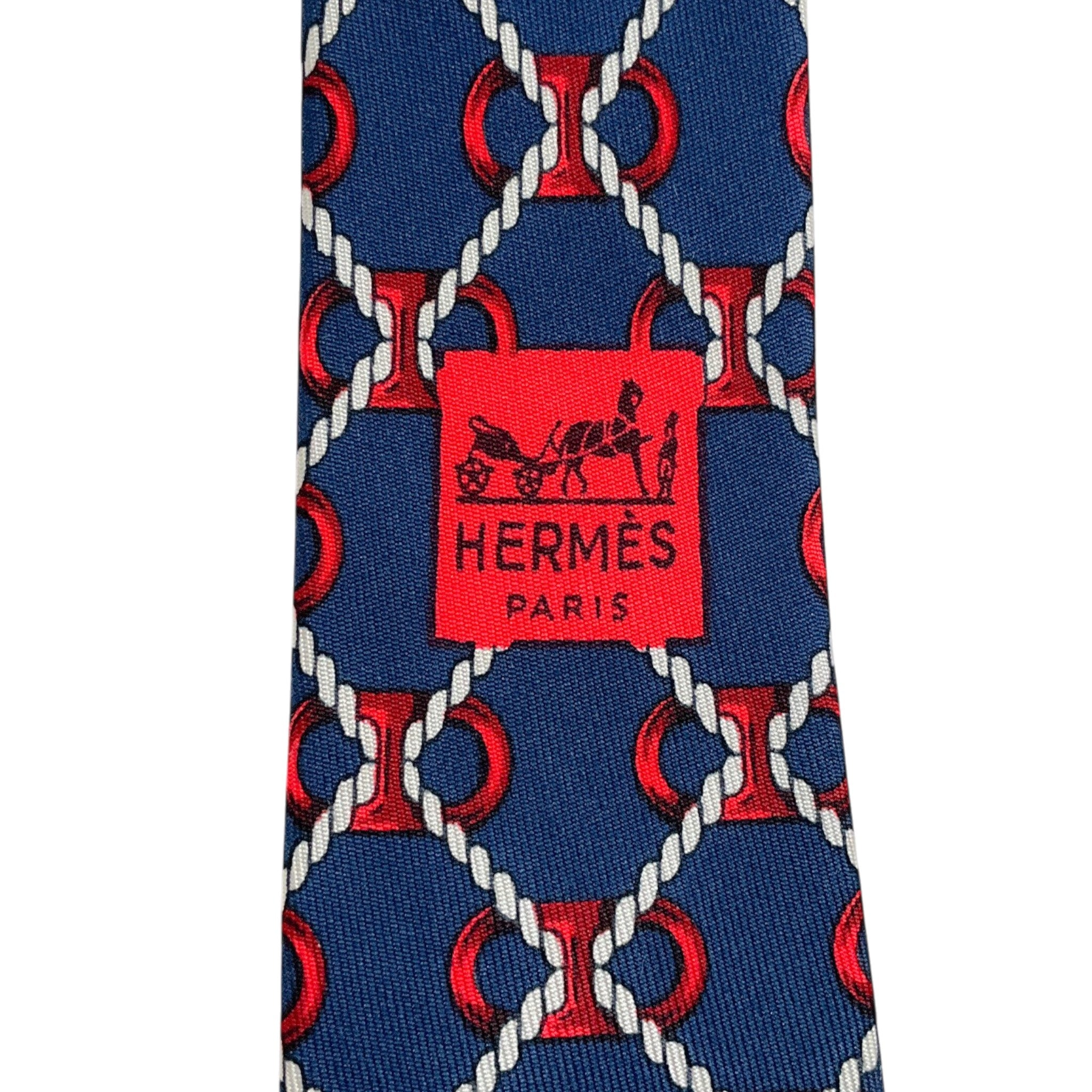 Hermes Navy / Red Silk Bit and Chain Print Men's Tie