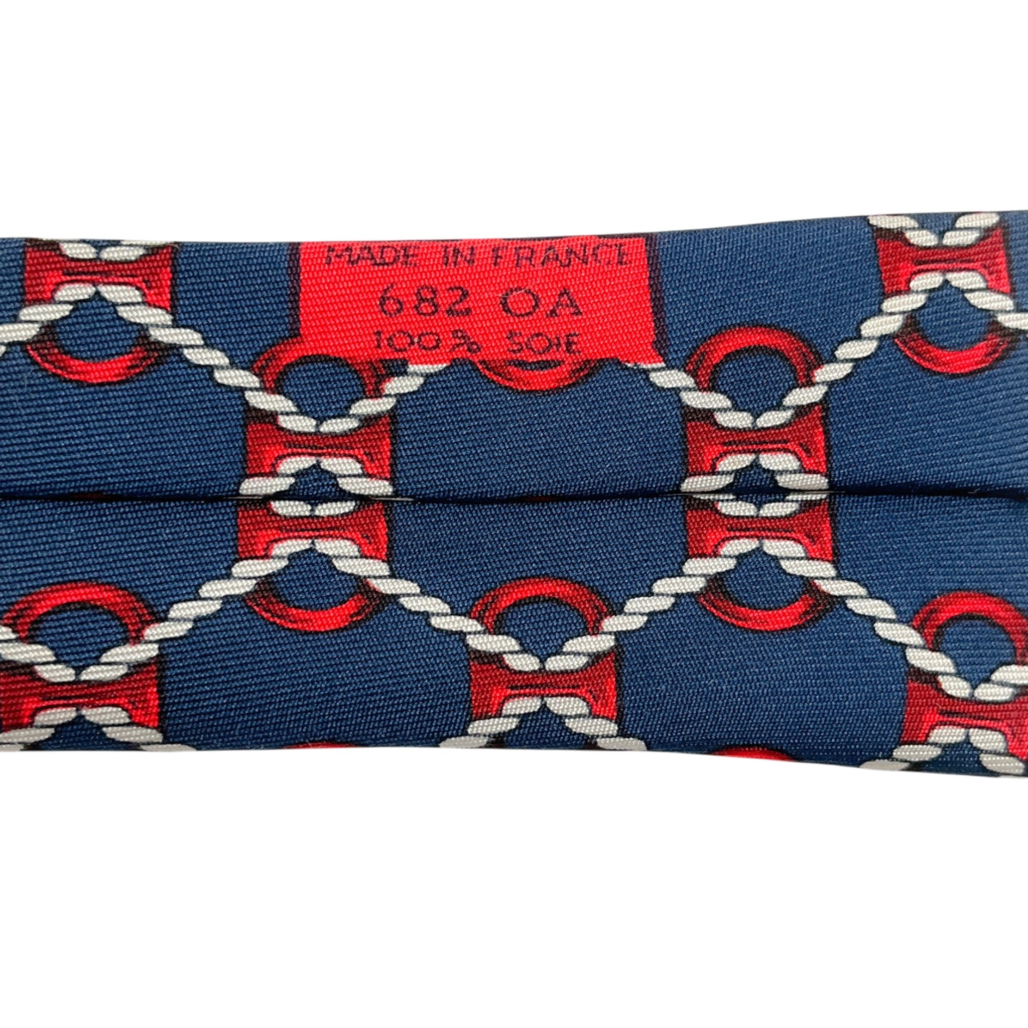 Hermes Navy / Red Silk Bit and Chain Print Men's Tie