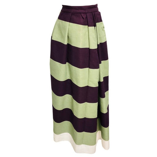 Dries Van Noten Purple / Green Striped Cotton Midi Skirt