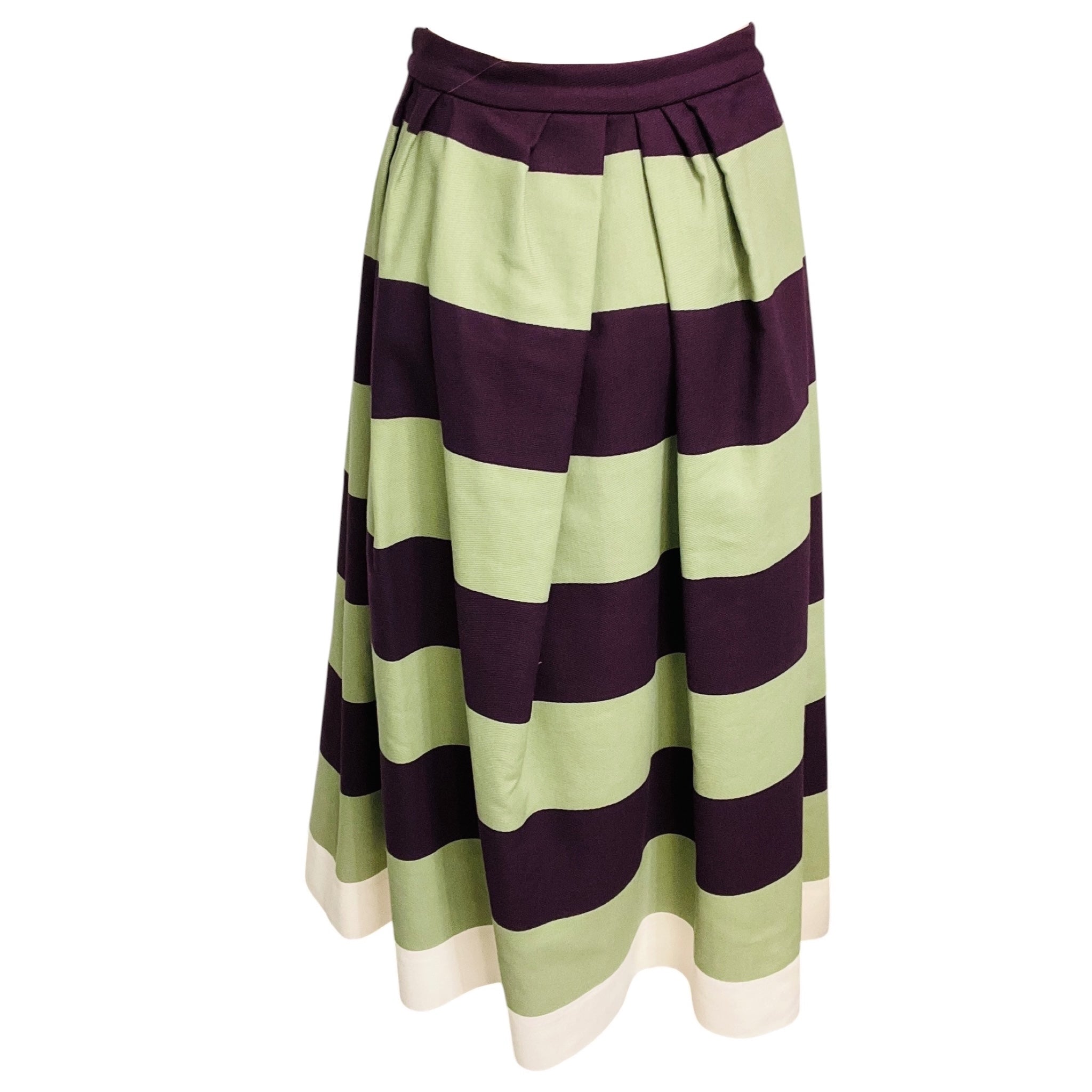 Dries Van Noten Purple / Green Striped Cotton Midi Skirt