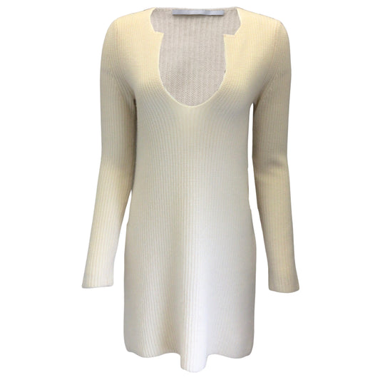 Rosetta Getty Ivory Long Sleeved Cashmere Knit Sweater Dress
