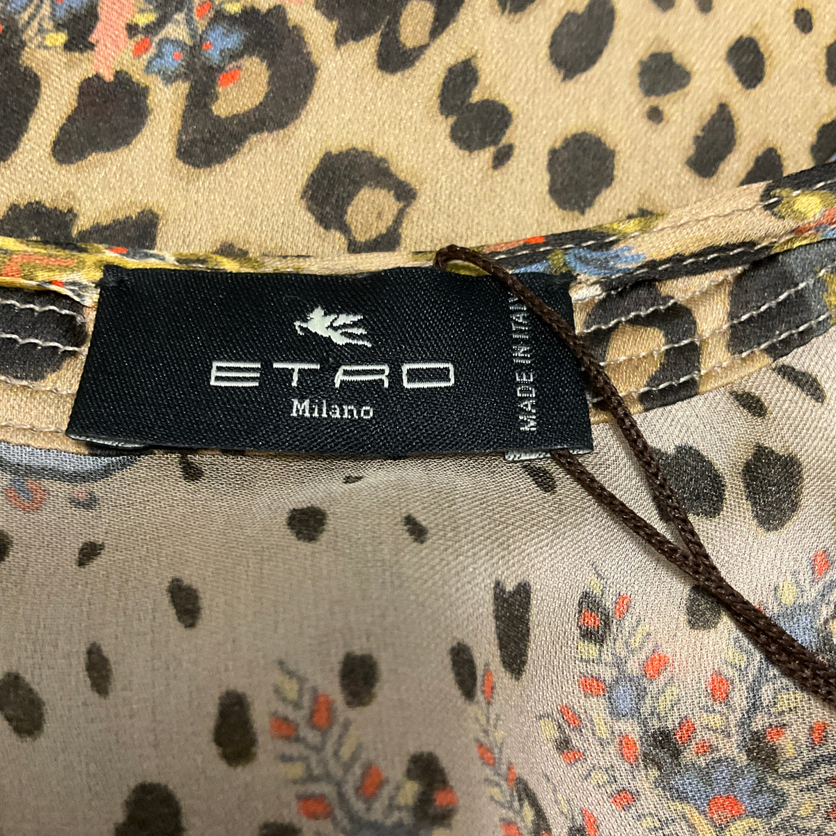 Etro Beige Multi Paisley and Leopard Print Ruffled Collar Moro Silk Shirt