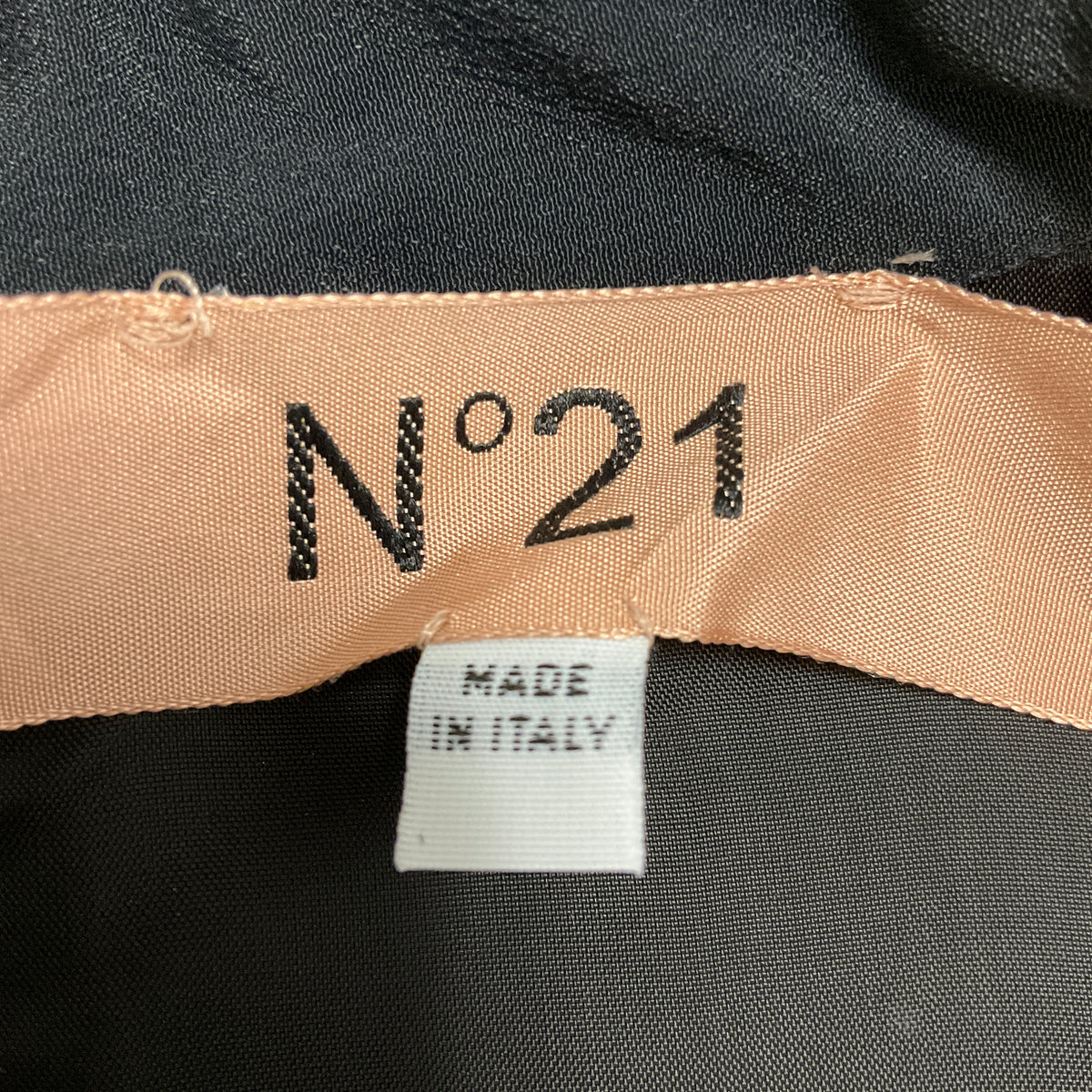 No. 21 Black Satin V-Neck Dress with Mesh Sleeves