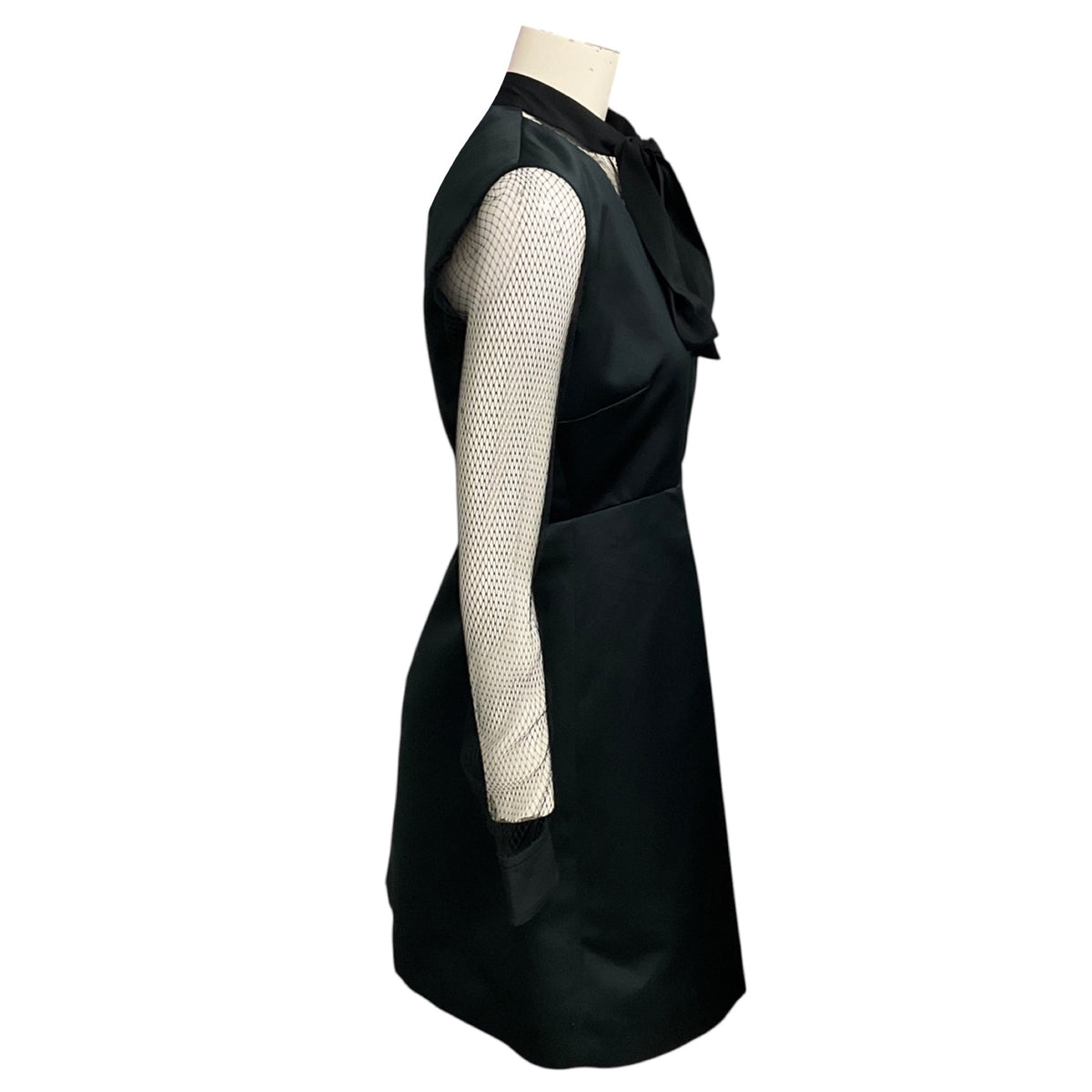 No. 21 Black Satin V-Neck Dress with Mesh Sleeves
