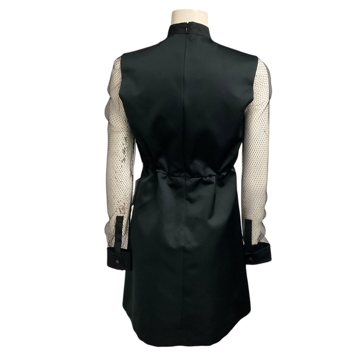 No. 21 Black Satin V-Neck Dress with Mesh Sleeves