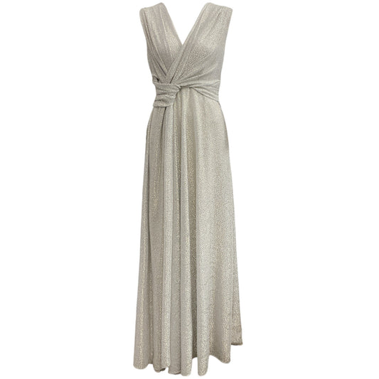 Talbot Runhof Silver Metallic Draped Sleeveless Gown
